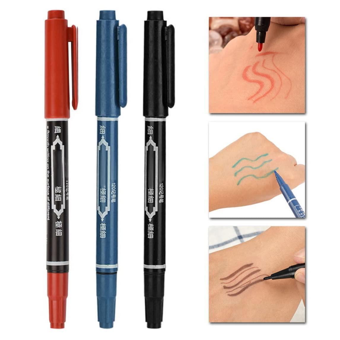 AEIOFU Tattoo Marker Pen Waterproof Skin Marking Pencil Fine Point Body Ink Pen Mixed Color 3PCS Semi Permanent Tattoos Temporary Tattoo Pen Body Art Beauty Tool