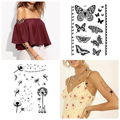 Dr.Pedi Temporary Tattoos for Women 6 Pack Henna Tattoo Stickers for Adults Women & Girls Metallic Black Lace Body Art Large Big Arm