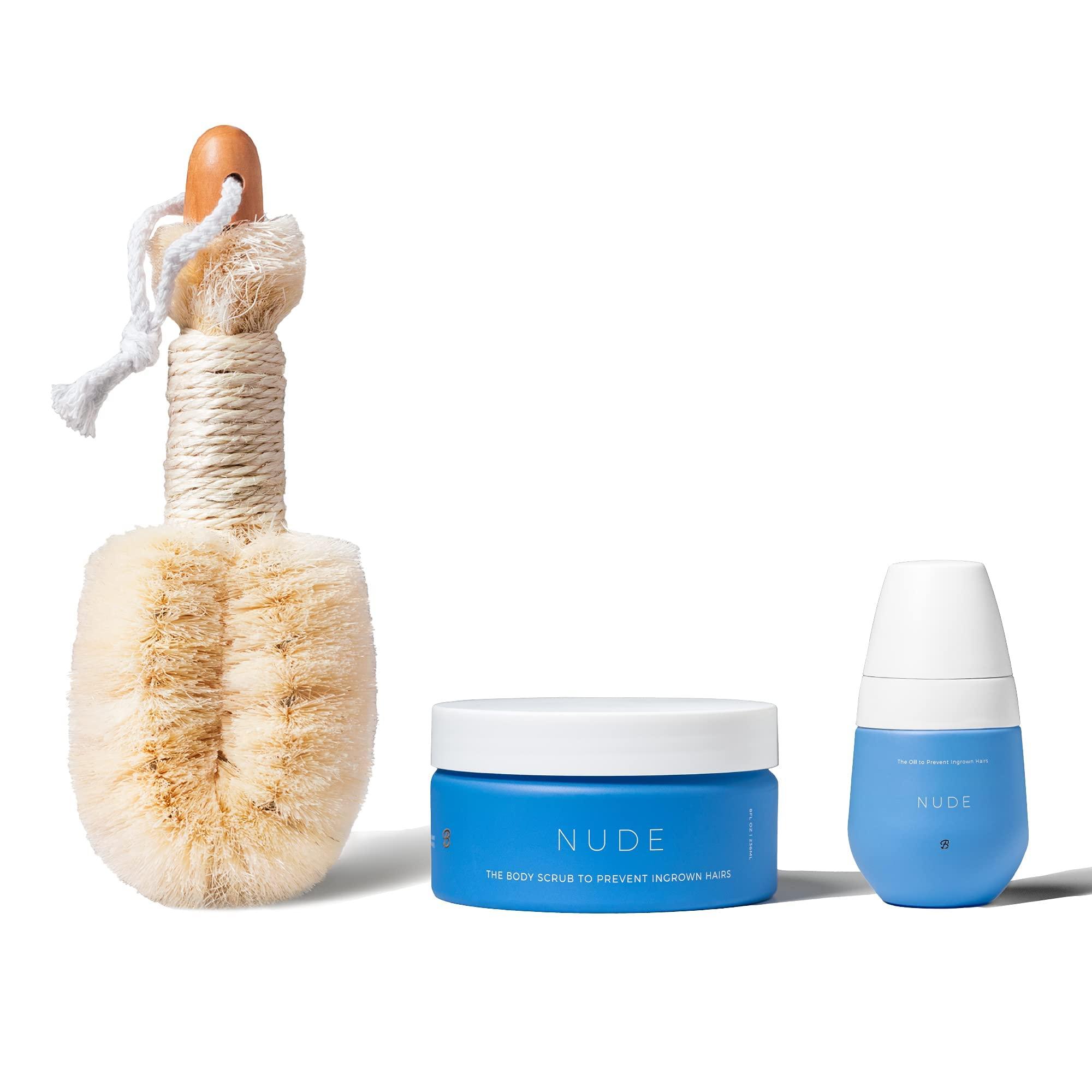 Bushbalm Bushbalm Francesca Trimmer Electric Shaver, 3 Step Routine for Ingrown Hair & Razor Bumps Prevention, Nude Exfoliating Scrub (236 ml), Nude Ingrown Oil (30 ml) and Nordic Dry Brush