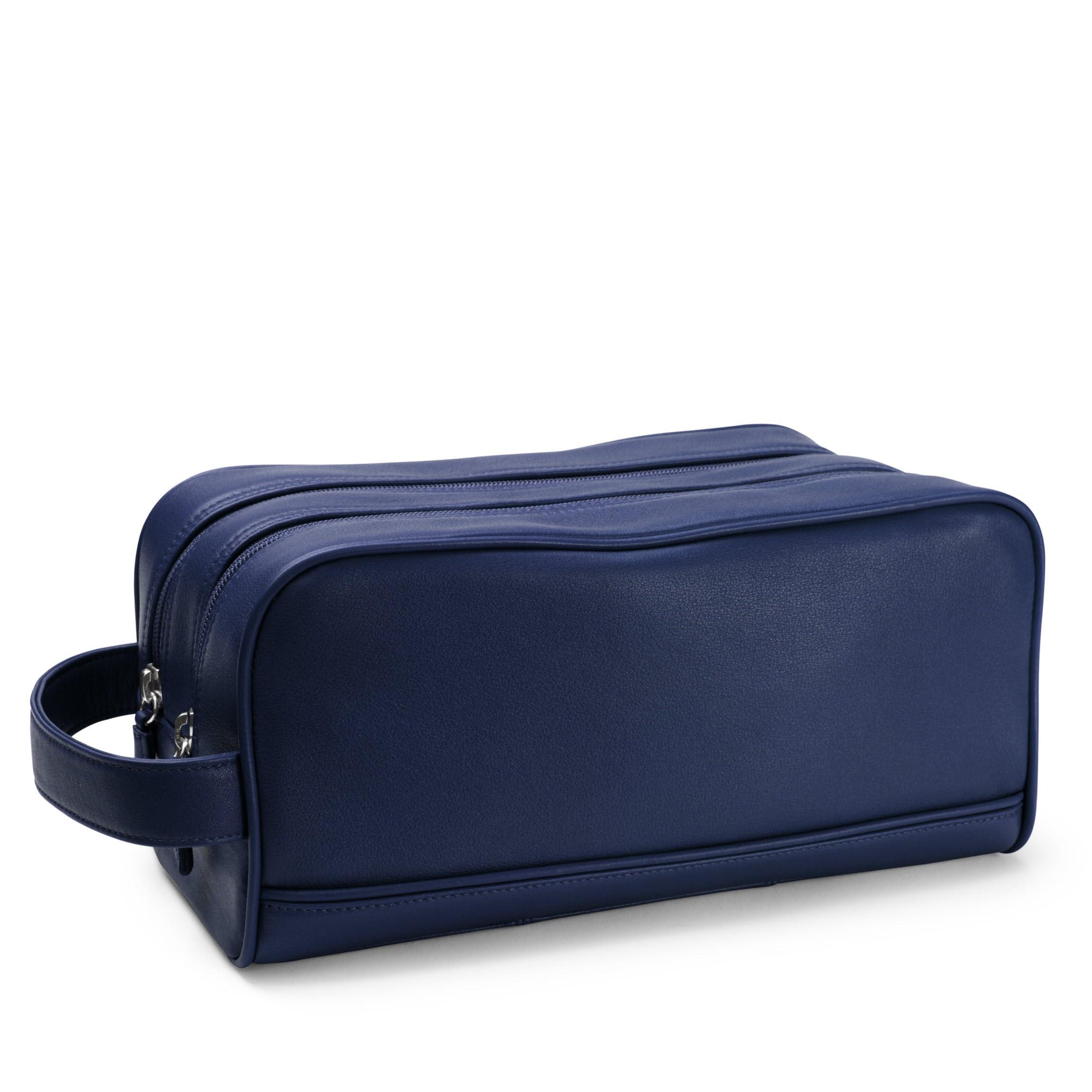 Leatherology Leatherology Navy Blue Small Double Zip Toiletry Bag - Compact design, Dual zipped compartments, Versatile organization