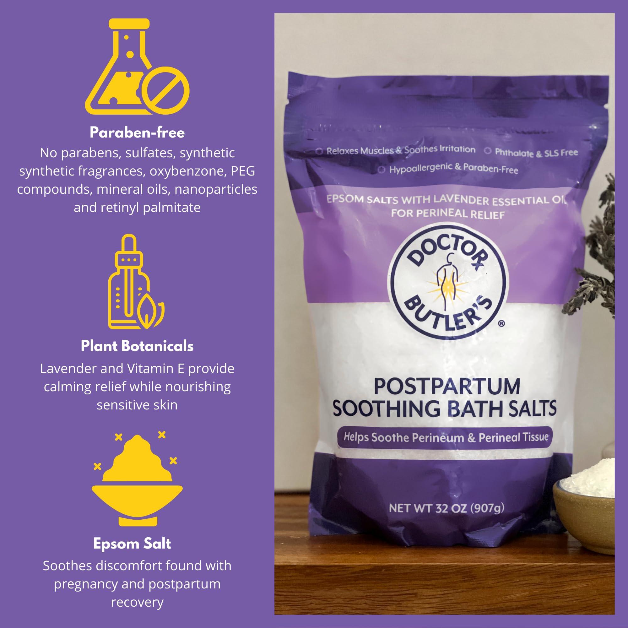 Doctor Butler\'s Doctor Butler\'s Postpartum Soothing Bath Salts Epsom Bath Salts for Women for Postpartum Recovery, Hemorrhoids, Discomfort, and Helps Soothe Perineum and Perineal Tissues After Birth (32 oz.)