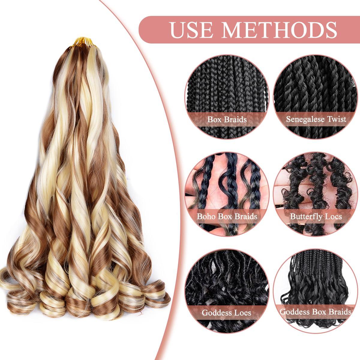 Luoyudu French Curly Braiding Hair for Box Braids 30/613 Loose Wave Braiding Hair 8 Packs 24 Inch 75g/Pack Spanish Curly Synthetic Spiral Curl Braiding Hair Extensions (24 Inch,8 Packs,30/613)