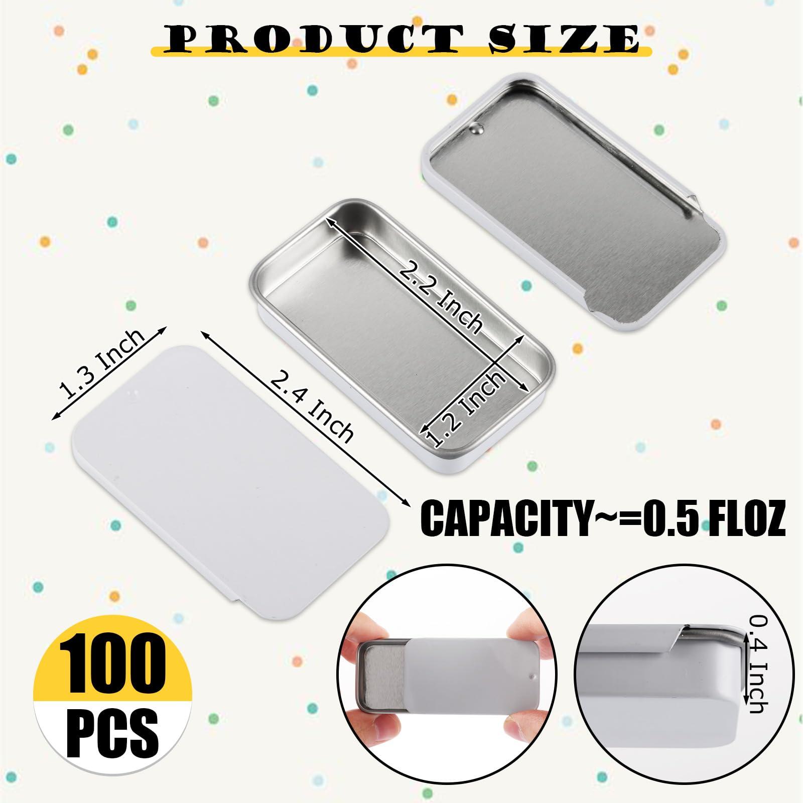 YAYODS YAYODS 100 Pack Mini Metal Tin Box, 2.36 x 1.3 x 0.4 Inch Empty Tins with Slide Top Lids Small Rectangular Tin Containers for Storage Jewelry, Candies, Crafts, Pills (White)