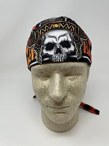 Capsmith Platinum Biker Doo Rag Durag Headwrap Black Orange Yellow Native American Indian Chief Feathers Headdress Sweatband