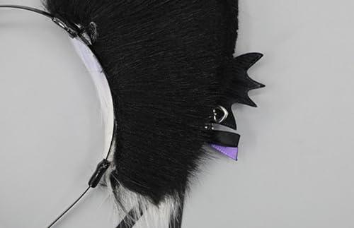 TTYAO REII TTYAO REII Gothic Fox Ears Headband Faux Fur Wolf Cat Hairband Animal Ears Headwear Fluffy Headdress for Anime Cosplay (Black and Purple)