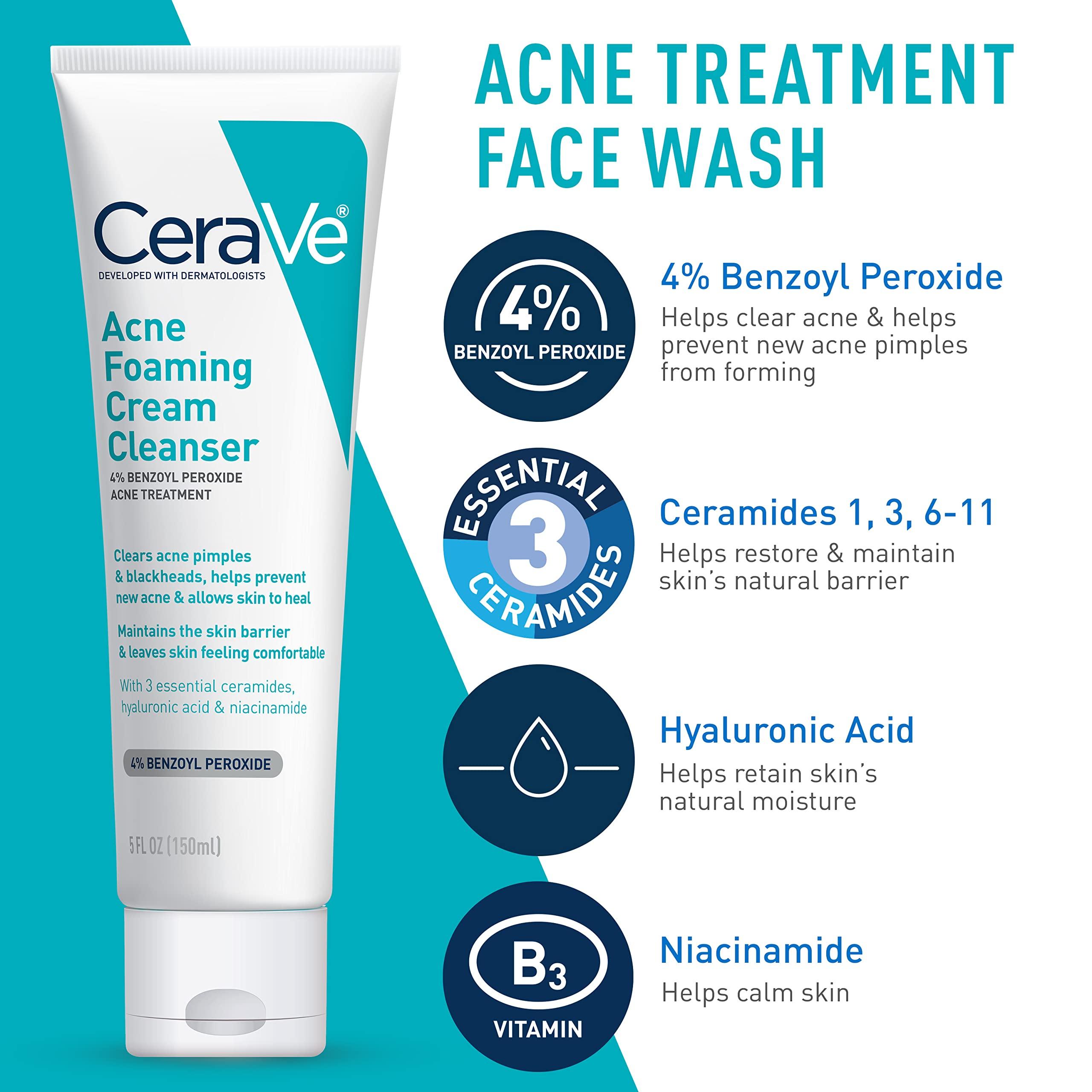 CeraVe CeraVe Acne Skin Care Set, 5oz Acne Foaming Cream Cleanser + 1oz Resurfacing Retinol Serum + 2oz AM Facial Moisturizing Lotion with SPF 30 + 2oz PM Facial Moisturizing Lotion