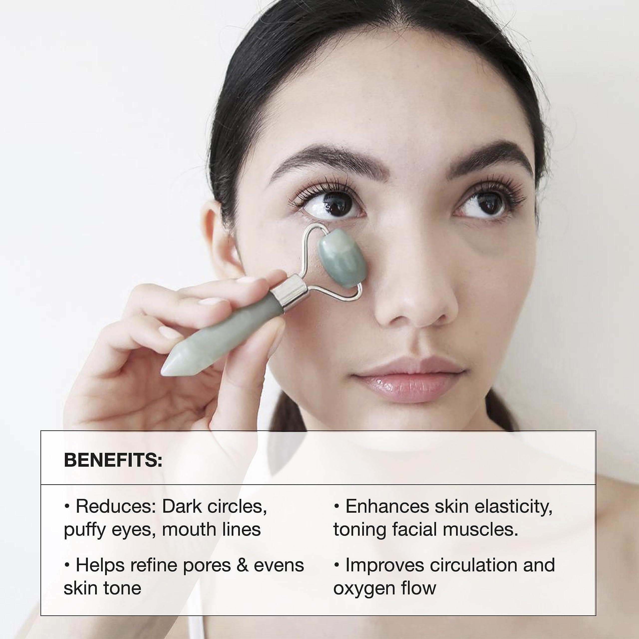 Ginger Chi Ginger Chi Natural Anti-Aging Jade Therapy Treatment Face Roller Wrinkle Remover Neck Slimming Reduce Puffiness Healing Fine Lines Facial Massager (Mini Roller)