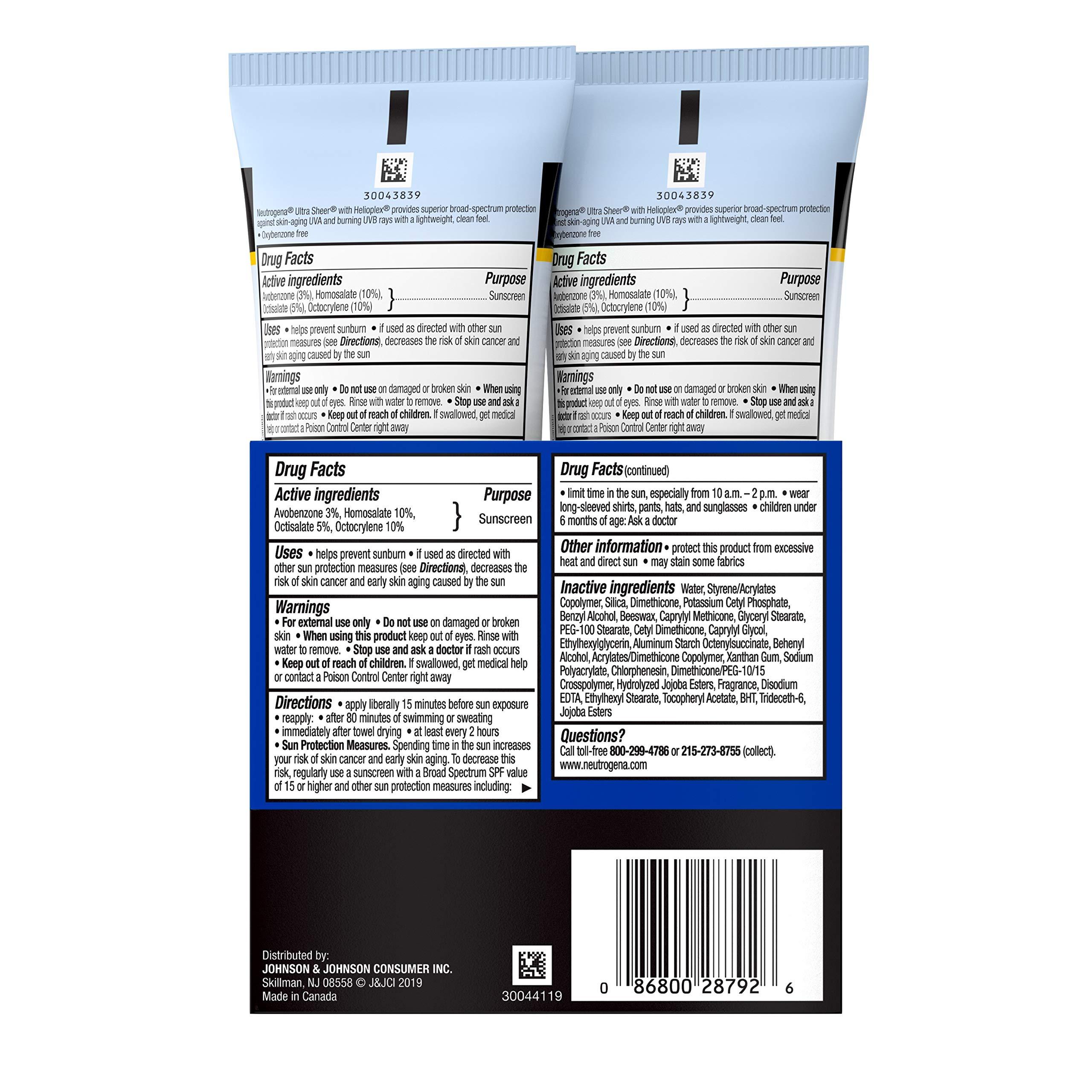 Neutrogena Neutrogena Ultra Sheer Dry-Touch Water Resistant and Non-Greasy Sunscreen Lotion with Broad Spectrum SPF 45, TSA-Compliant travel Size, 3 Fl Oz, Pack of 2, 6 Fl Oz