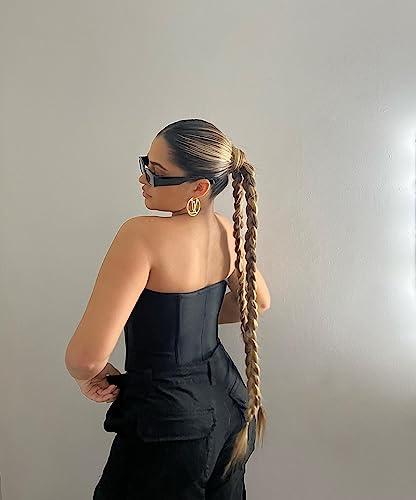 LullaBellz LullaBellz Synthetic Hair Extension Double Up Braid Grande 26 Length, Chocolate Brown Hairband Base, Pre-Sectioned Hair with Clear Elastics 2 Hair Grips, 2 Elastic Bands Suits All Hair Types