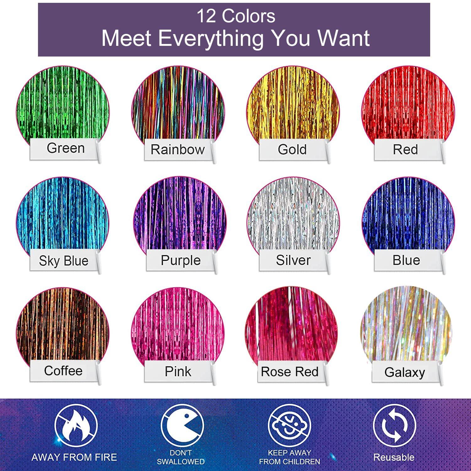 CelineBella CelineBella Pink Hair Tinsel Fairy Hair Extensions Kit Sparkling Shiny Highlights Glitter Light Pink Tinsel Hair Extensions for Women Girls Children