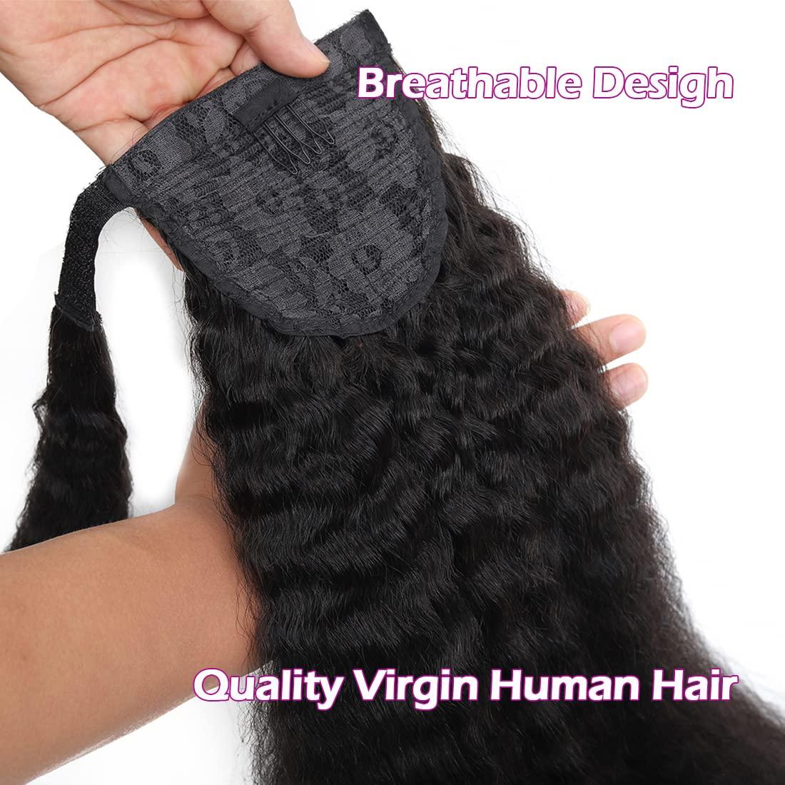 R RACILY HAIR R RACILY HAIR Drawstring Ponytail for Black Women Human Hair Straight Kinky Ponytail Wrap Drawstring Yaki Extensions Clip on Afro Full Hair Pieces 110g/set False Hair (12\")