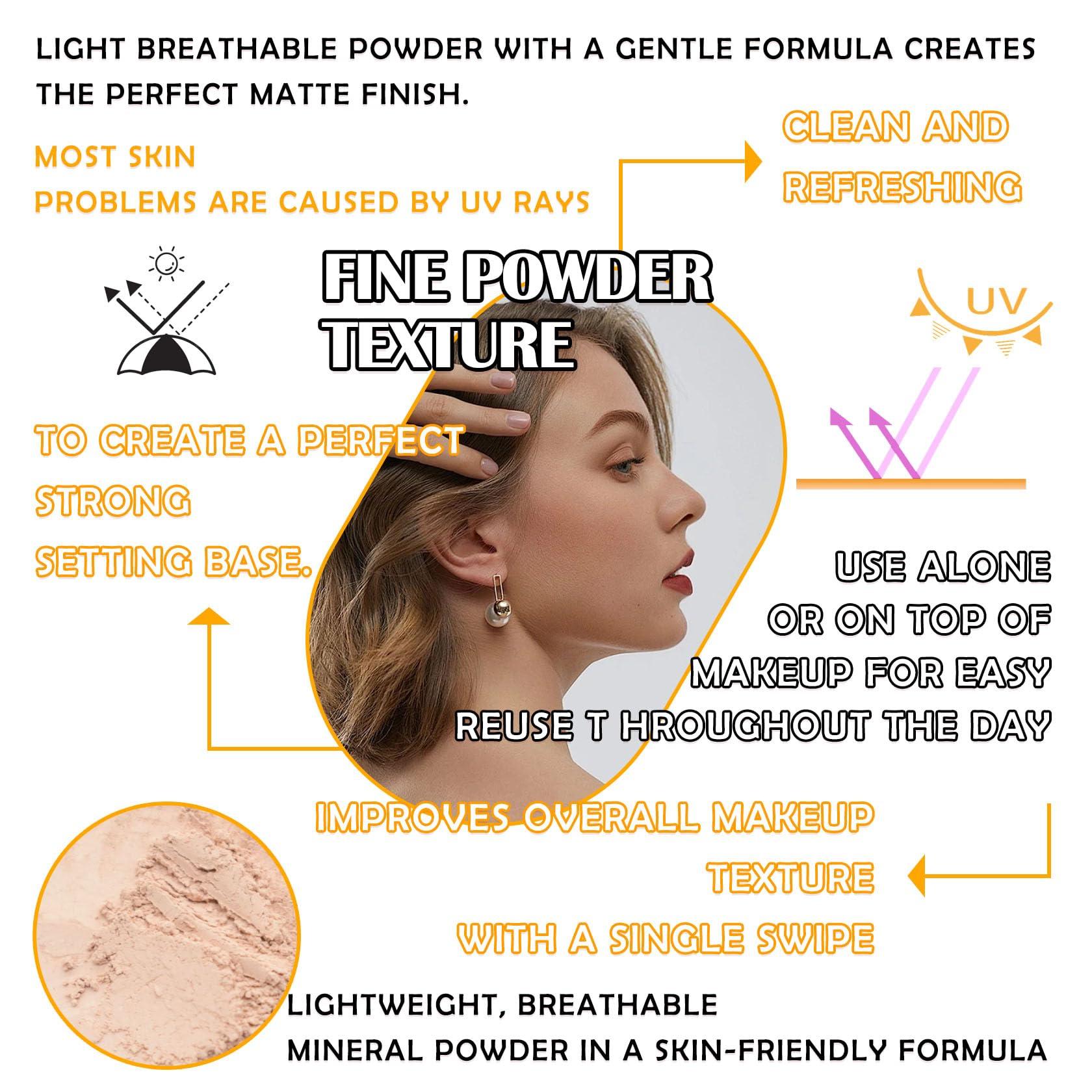 WENJLYJ 2PCS Mineral Sunscreen Setting Powder Makeup,Translucent Powder SPF 50 PA++++,Oil Control Long Lasting Face Setting Powder Sunscreen,Matte Finish,Lightweight,Breathable,All Skin