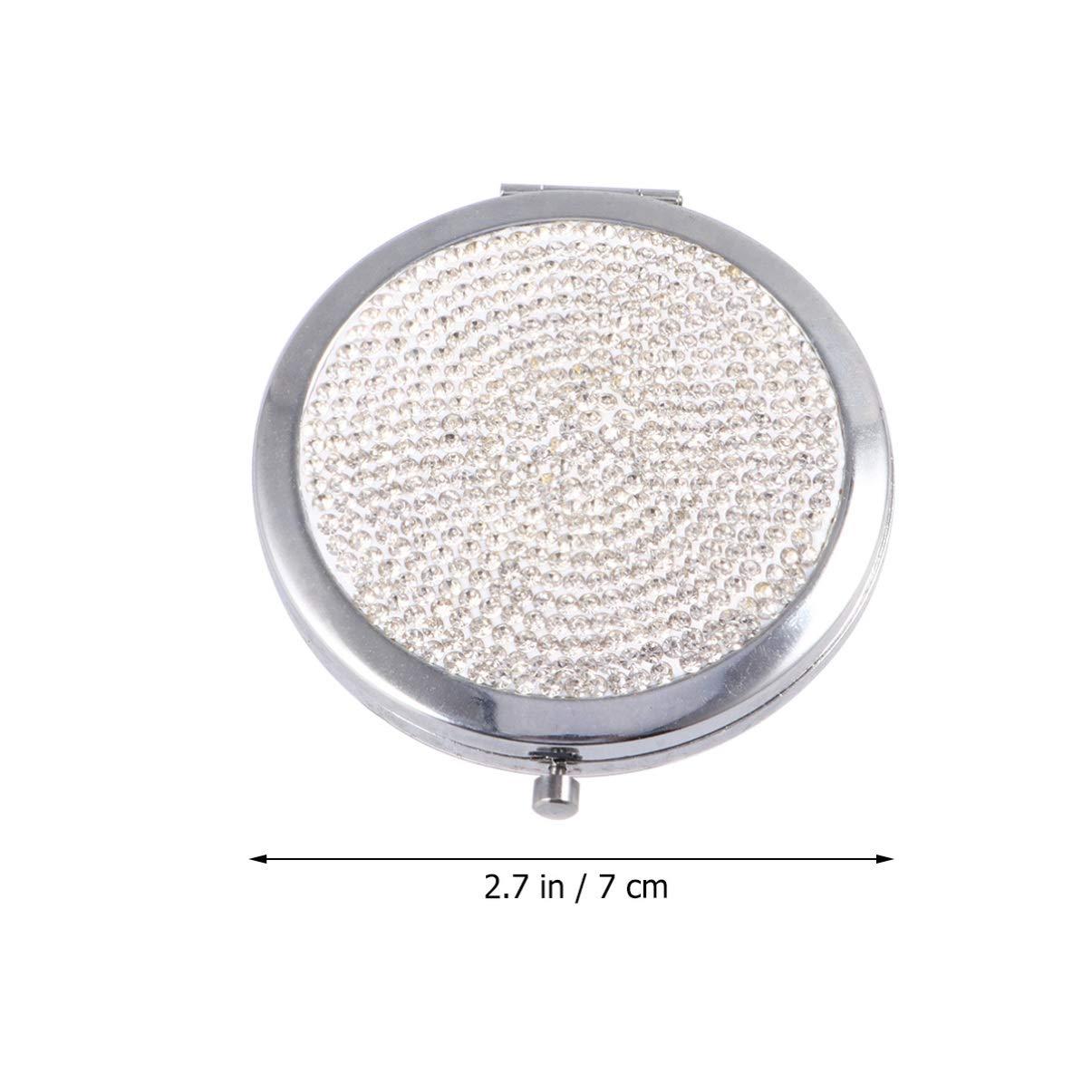 LALAFINA LALAFINA 1pc Bling Compact Mirror Pocket Rhinestone Makeup Mirror Double-Sided Cosmetic Mirror Round Folding Mirror for Women Travel Daily Use, White