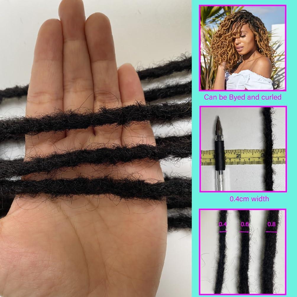 Haredluck 0.4cm Width Dreadlock Extensions 10 inch 20 Strands 100% Permanent Human Hair Loc Extension with Curly Ends Natural Black Curly Locs Human Hair Can Be Dyed Bleached Curled And Twisted