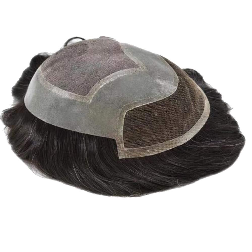 LHC Transparent Lace Front HAIR System Mens Toupee Replacement Bleached Knot Hairpiece Natural Hairline Durable Mono Poly Skin Gray Human hair System for Men(16CM x 24CM, #1B40 Natural Black+40%Gray-120% Light to Medium Density)