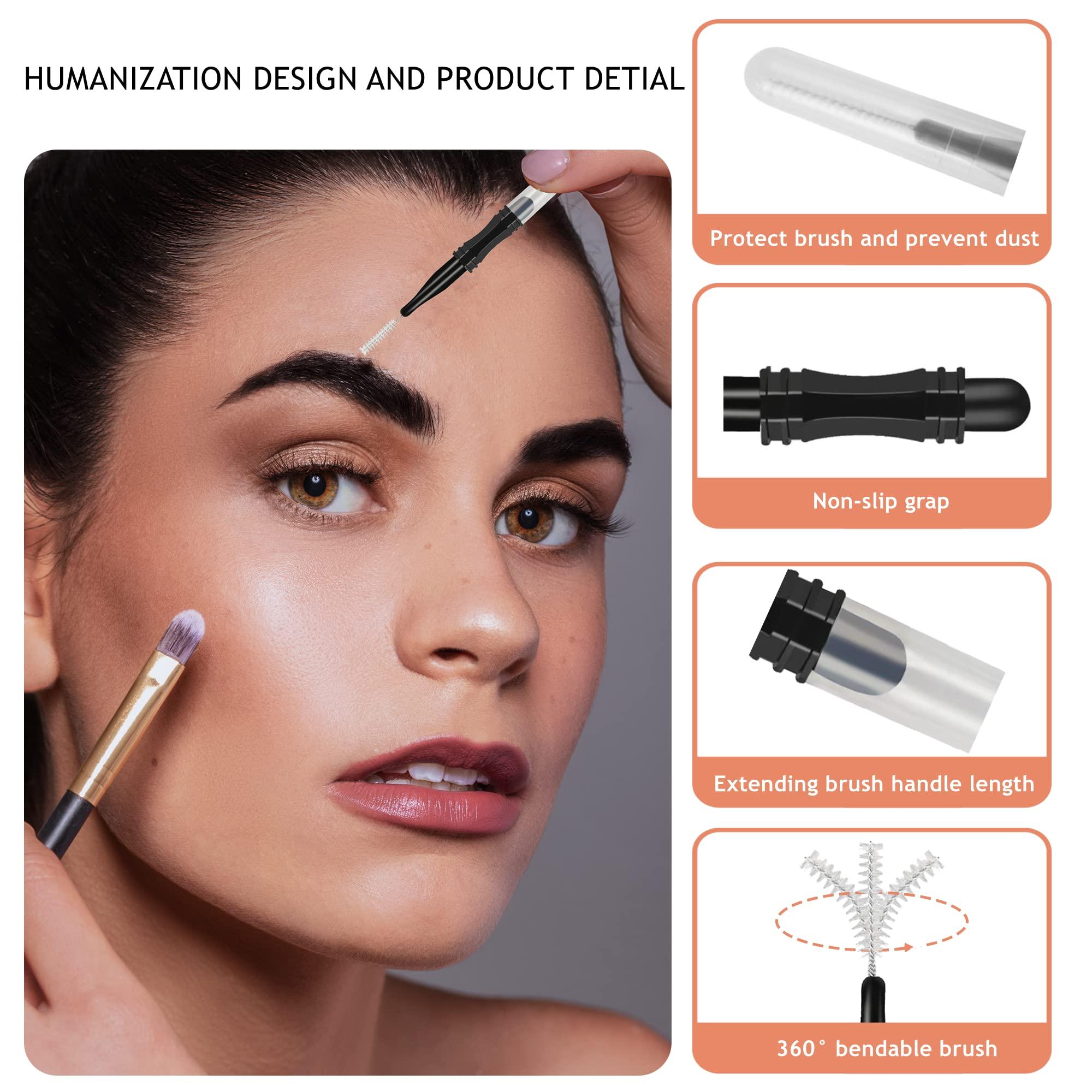 LONCHDAN 60 Pcs Micro Eyebrow Brush With Cap Micro Brow Brush Eyebrow Lamination Brush 2 Size Eyebrow Spoolie Brush Tools Portable Spooly Brushes Mascara Lash Brush for Eyelash Lift Extensions(2 Size)