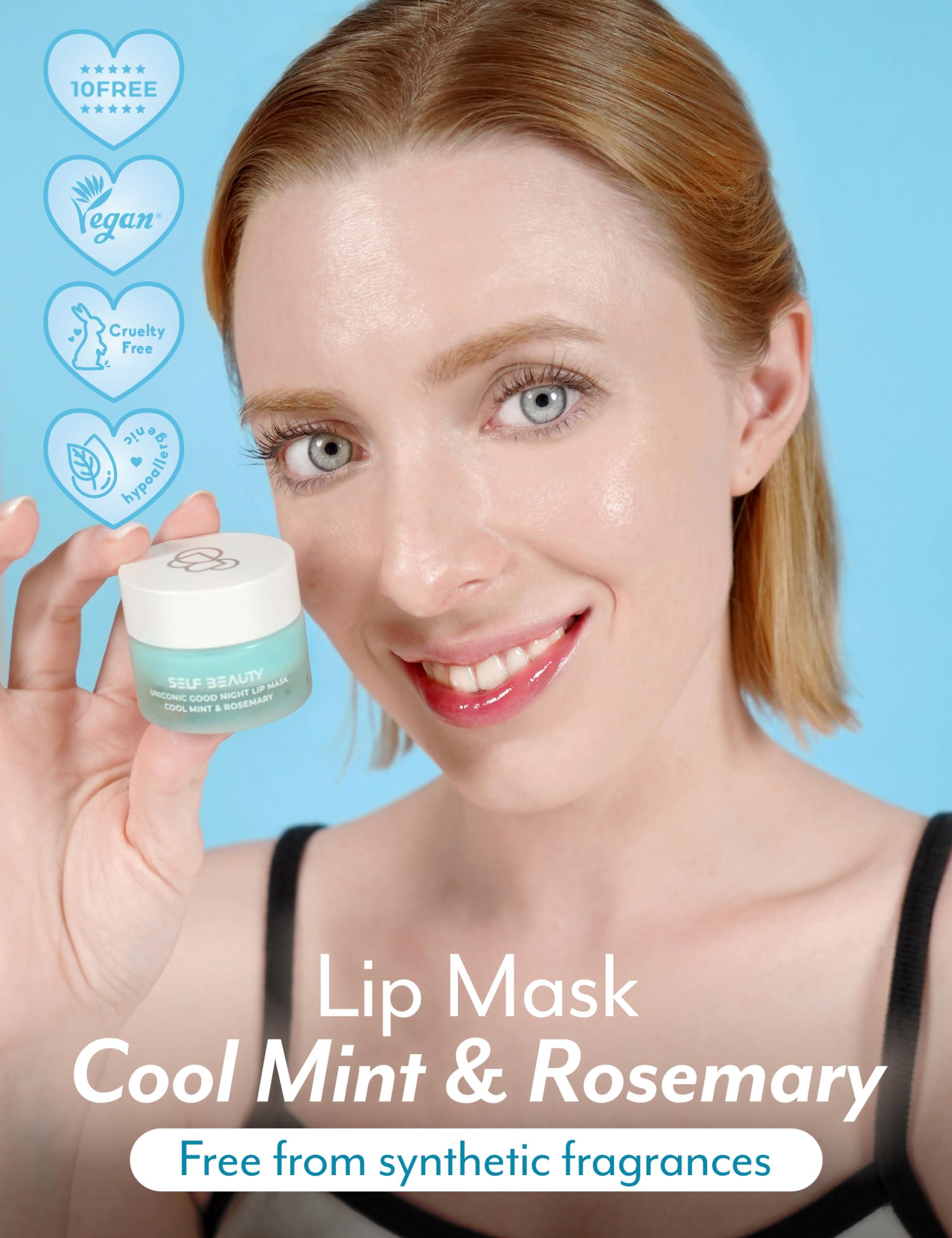 self beauty SelfBeauty Cool Mint Rosemary Lip Mask - Vegan Balm, Daily Moisturizer, Overnight Hydrating Treatment With Cool Mint, Scrub Exfoliator Intensive Repair, 0.51fl.oz