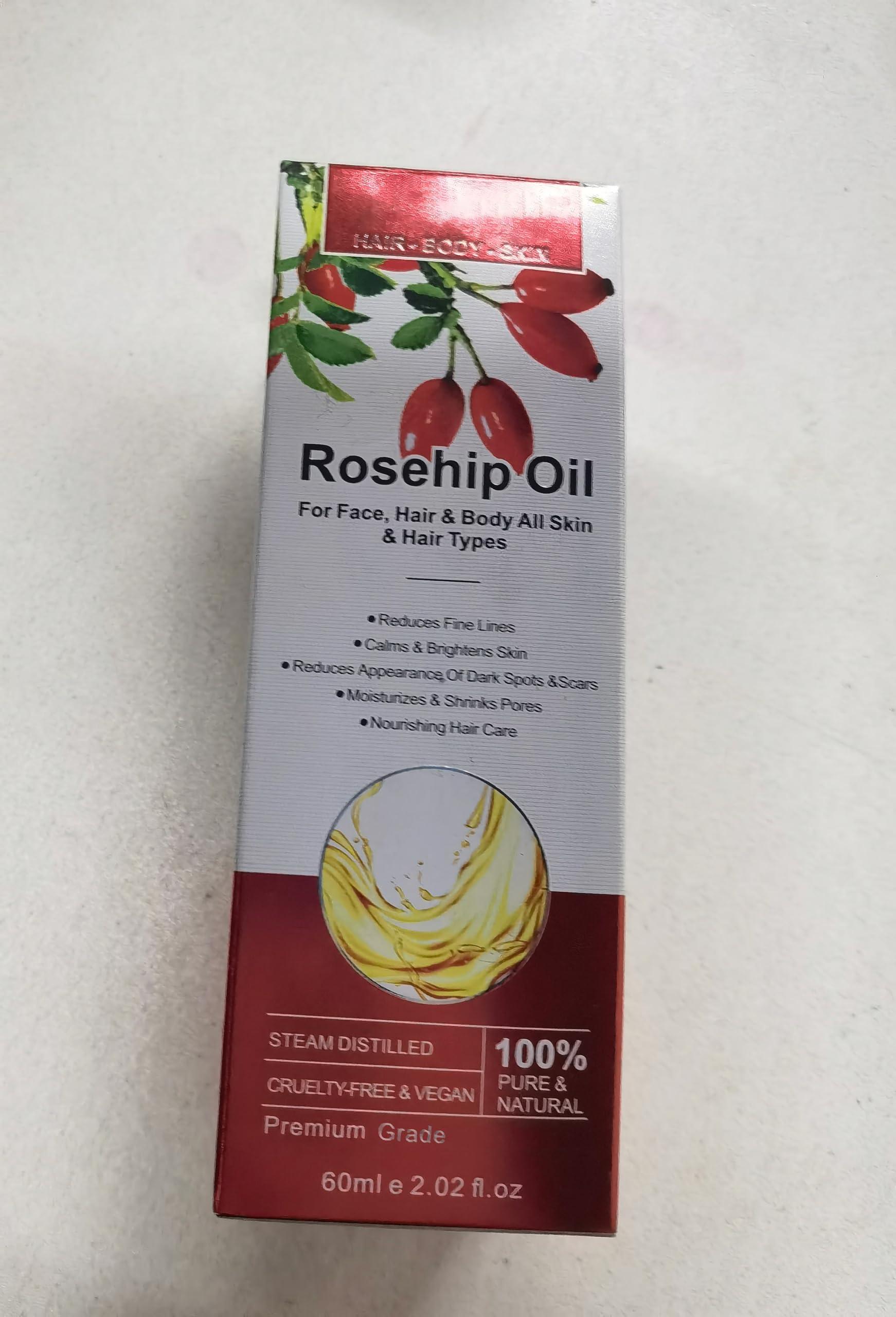 Onznoz Rosehip Oil for Face, Rose Hip Oil Organic Rosehip Seed Oil 100% Pure Cold Pressed for Anti-Aging, Nourishing Hair Care, Face & Skin (2.02 Fl Oz)
