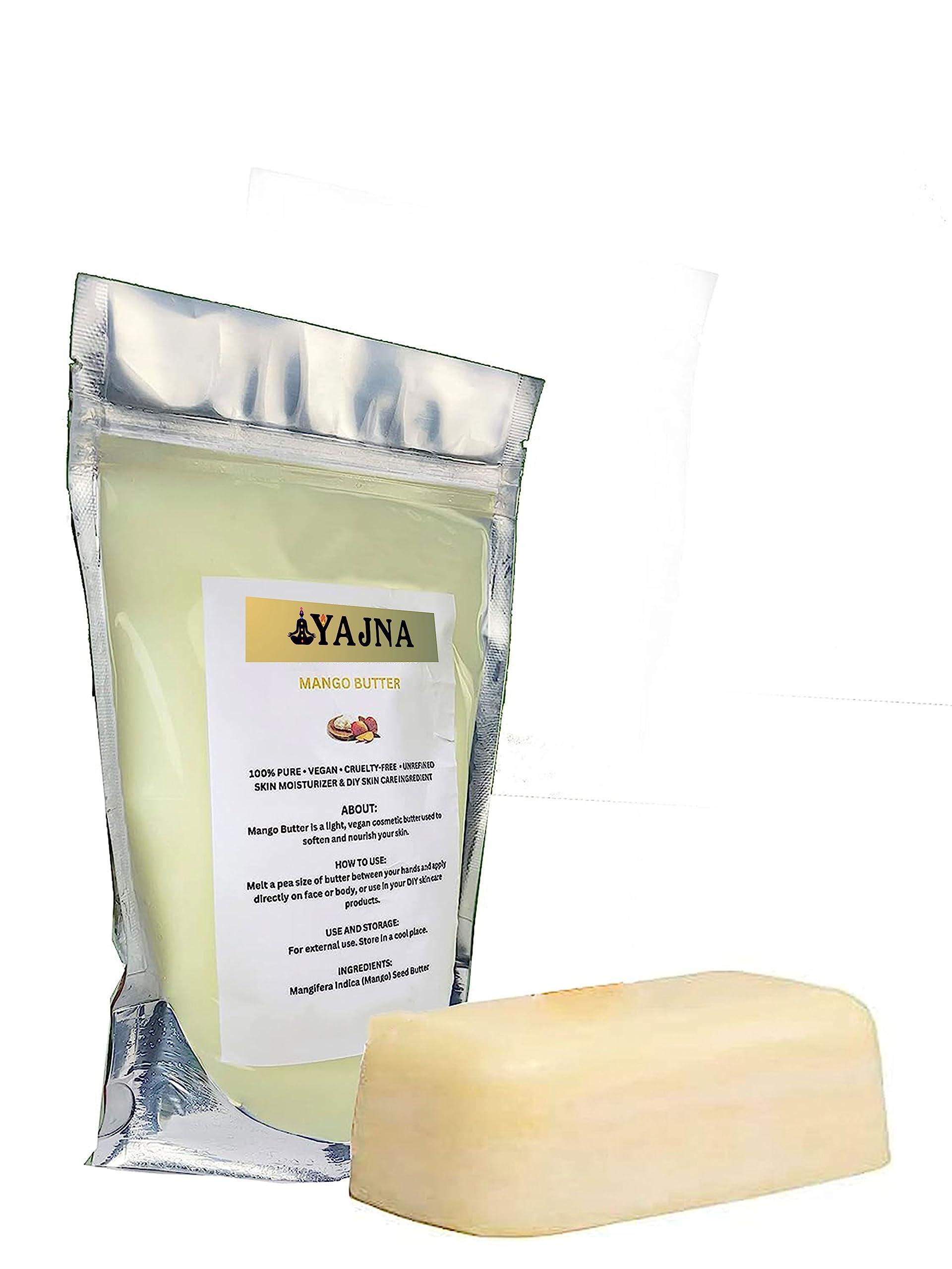 Yajna Yajna Organic Raw Mango Butter 100% Pure,Natural & Unrefined| Skin Moisturizer For Face, Body & Hair| 1 LBS/450 GM Ivory/White Grade A | DIY Creams, Balms, Lotions, Soaps| Softens Dry & Tough Skin