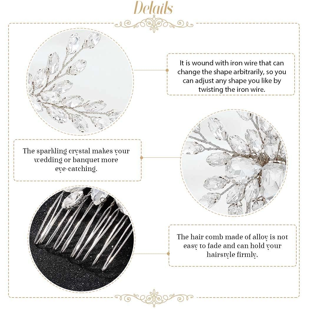 EVILD Evild Rhinestone Wedding Hair Comb Silver Crystal Bridal Headpieces Leaf Bride Hair Clip Bridal Headdress Wedding Hair Accessories for Brides and Bridesmaids