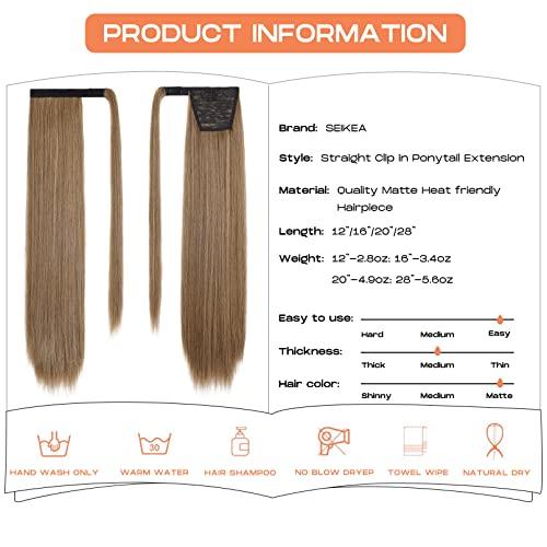 SEIKEA SEIKEA 28 Inch Clip in Ponytail Extension Wrap Around Long Straight Pony Tail Hair Synthetic Hairpiece for Women Color Ash Blonde with Golden Blonde
