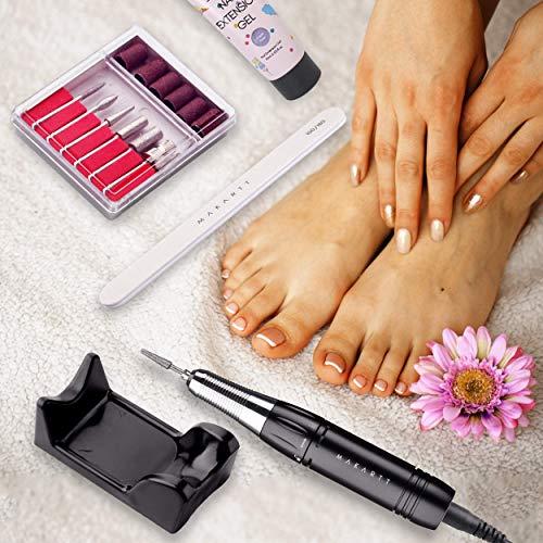 Makartt Portable Black Nail File Kit with Nail Drill Bit - 3XF Nature Nail Buffer Bit Bundle