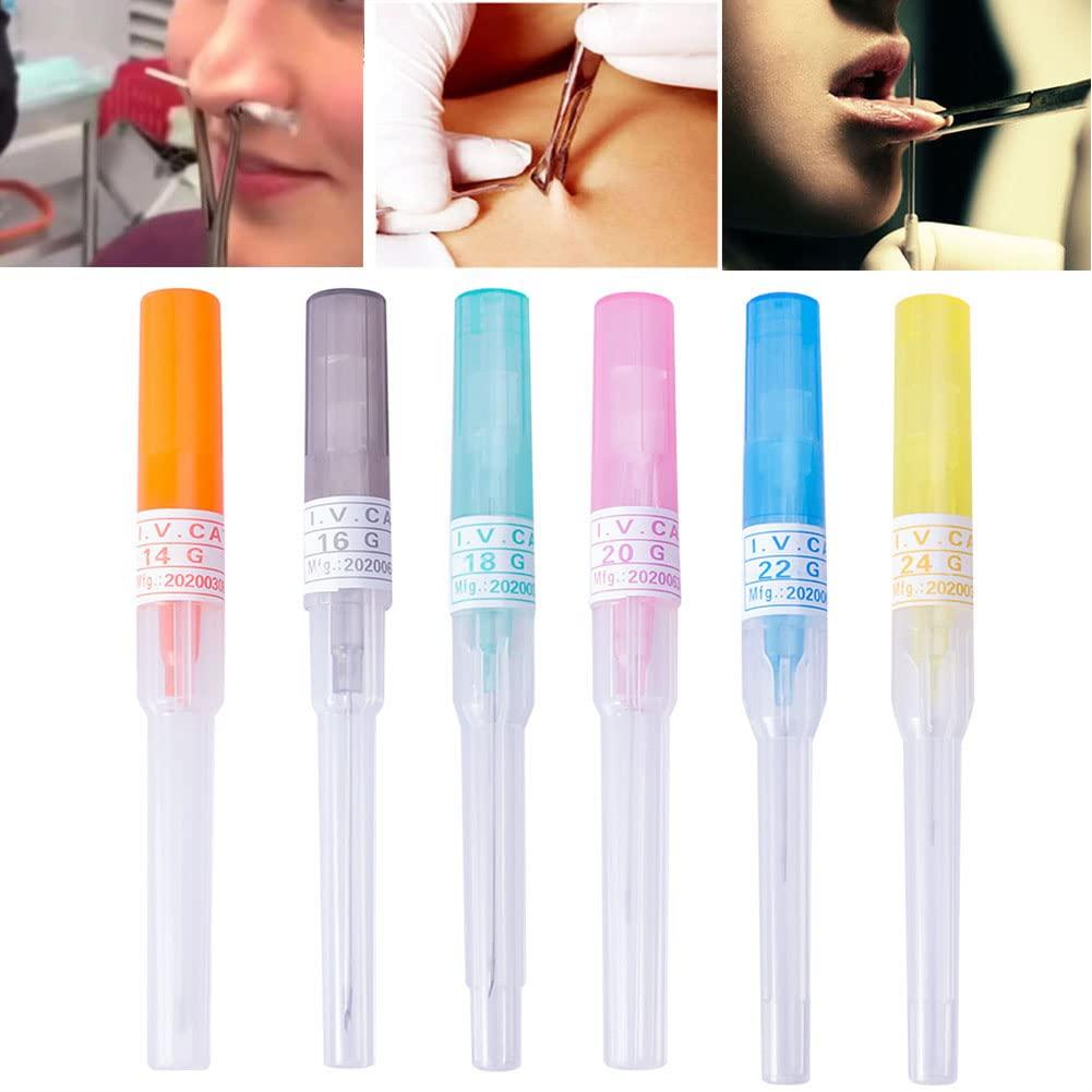 nLn Hope 100pcs Catheter Piercing Needles, Body Piercing Needle IV Catheter Needles 18G Disposable Sterile Ear Nose Piercing Needle Stainless Steel Hollow Needles for Lip Tongue Belly Navel