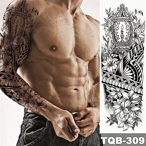 Generic Large Arm Sleeve Tattoo Black Maori Waterproof Temporary Tatoo Sticker Robot Turtle Soldier Men Full Mechanical Tatto