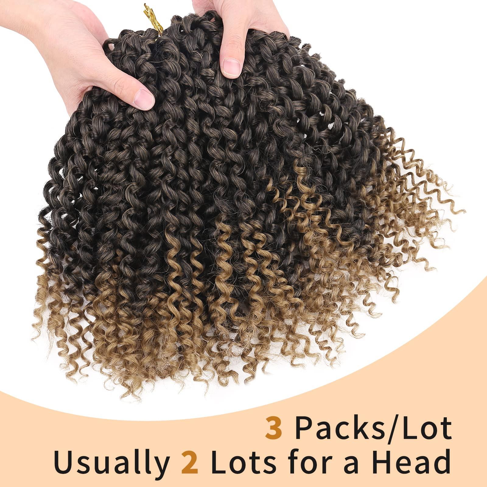HANNE HANNE Kinky Curly Crochet Hair Afro Crochet Hair Curly Yanky Twist Crochet Hair for Black Women Jerry Curl Braiding Curly Hair Extensions 3X Crochet Curly Hair Braided Synthetic Hair Bundles (T1B/27)