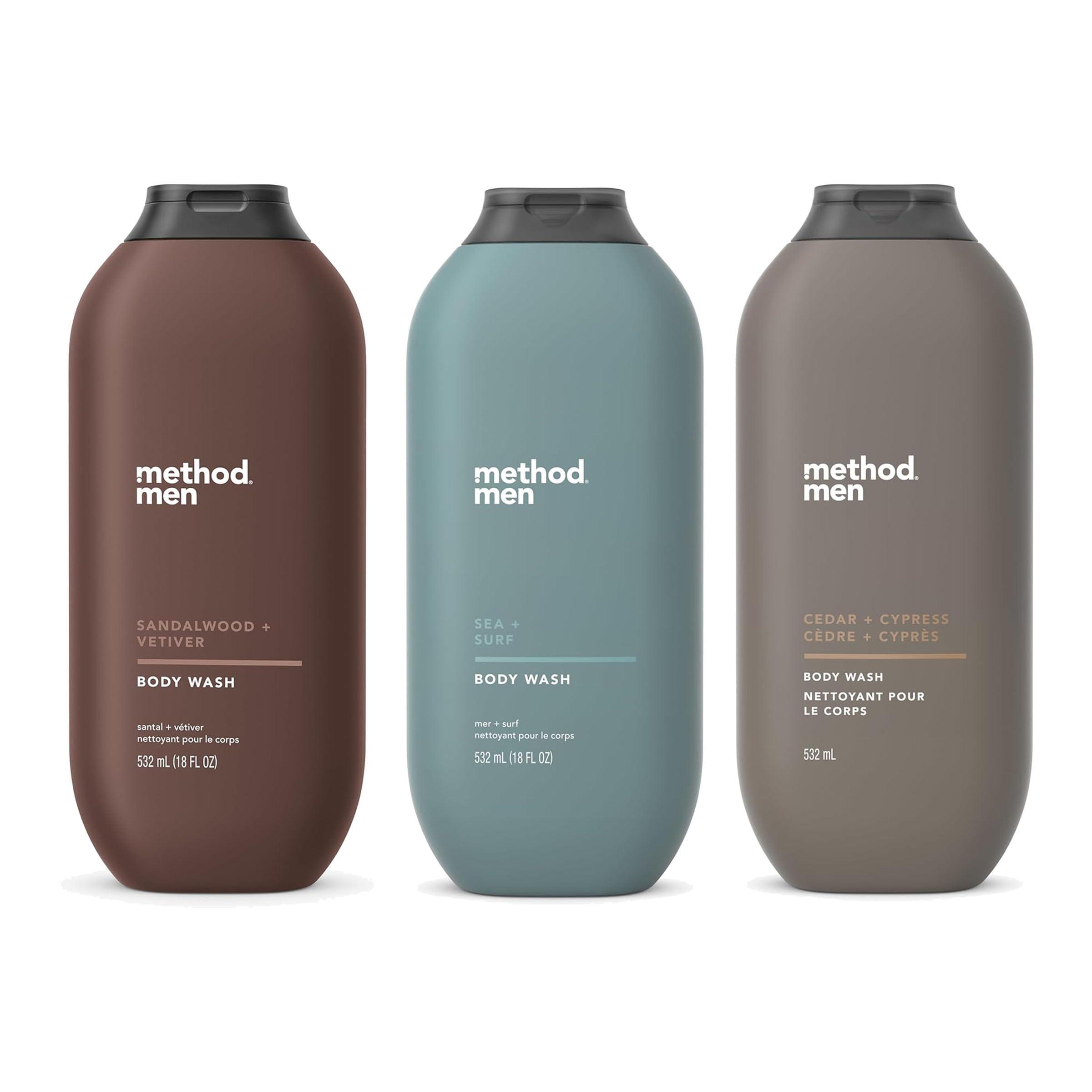 Method Method Men Body Wash Variety Pack - 3 Scents - Sandalwood + Vetive, Sea + Surf, Cedar + Cypress - 18 fl oz Each