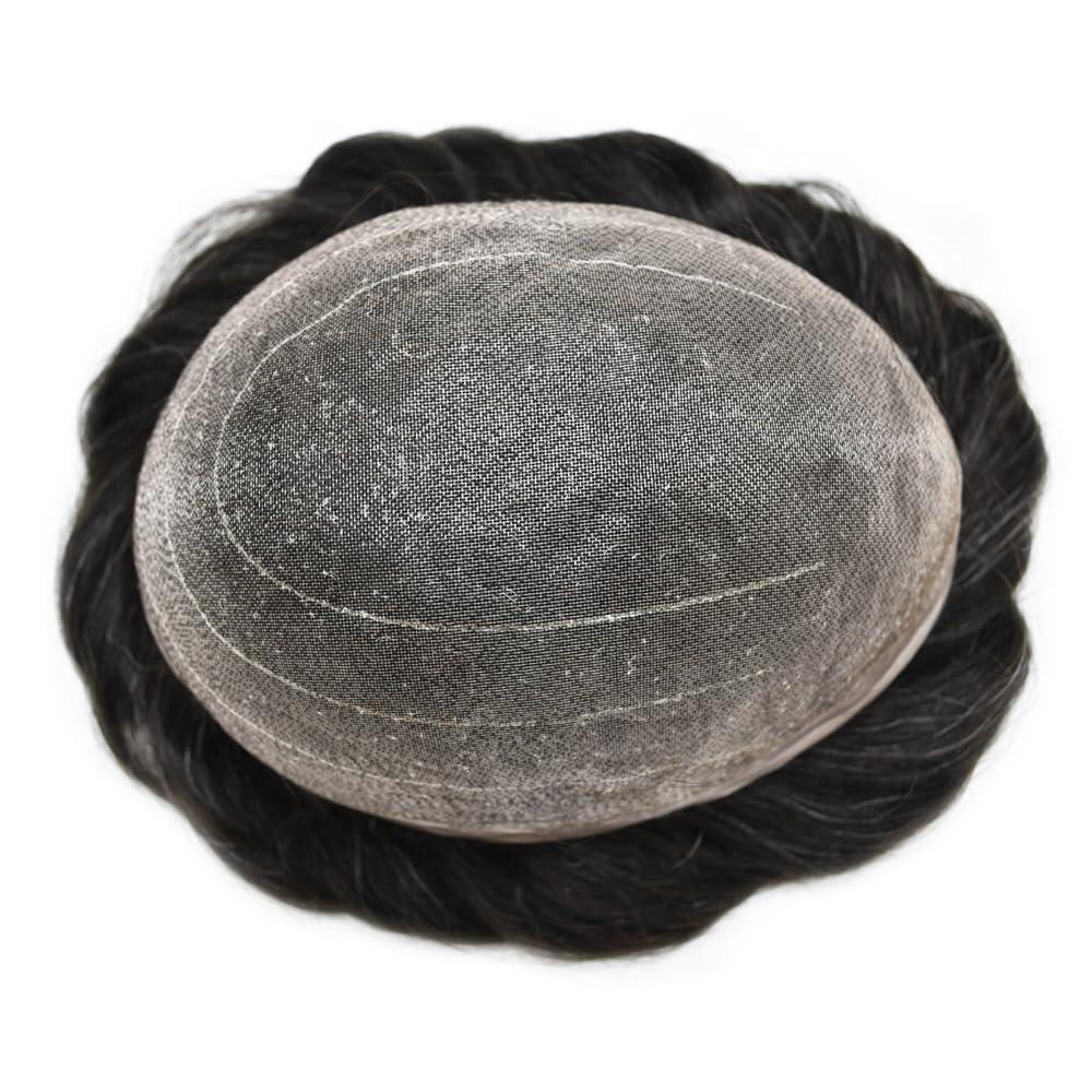 Healthlif Healthlif Fine Welded Lace Hair Toupee For Men Virgin Human Hair System For Men Real Hairline Men's Toupee Durable Mens Hairpiece Protesis Capilar Hombre 8X10#1B10#1B Off Black+10% Grey 100% Density