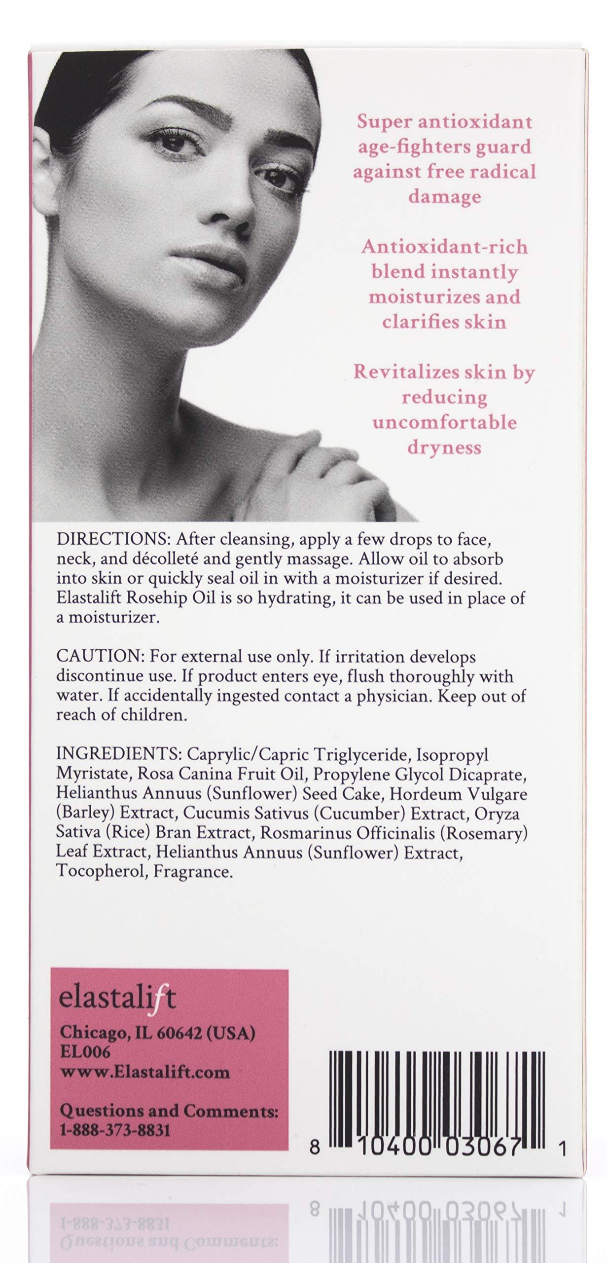 Elastalift Elastalift Rosehip Oil for face with Vitamin C and Cucumber. Pure Rosehip face oil helps with Wrinkles, Scarring, and Redness for a brighter skin complexion. 1.8 Fl Oz