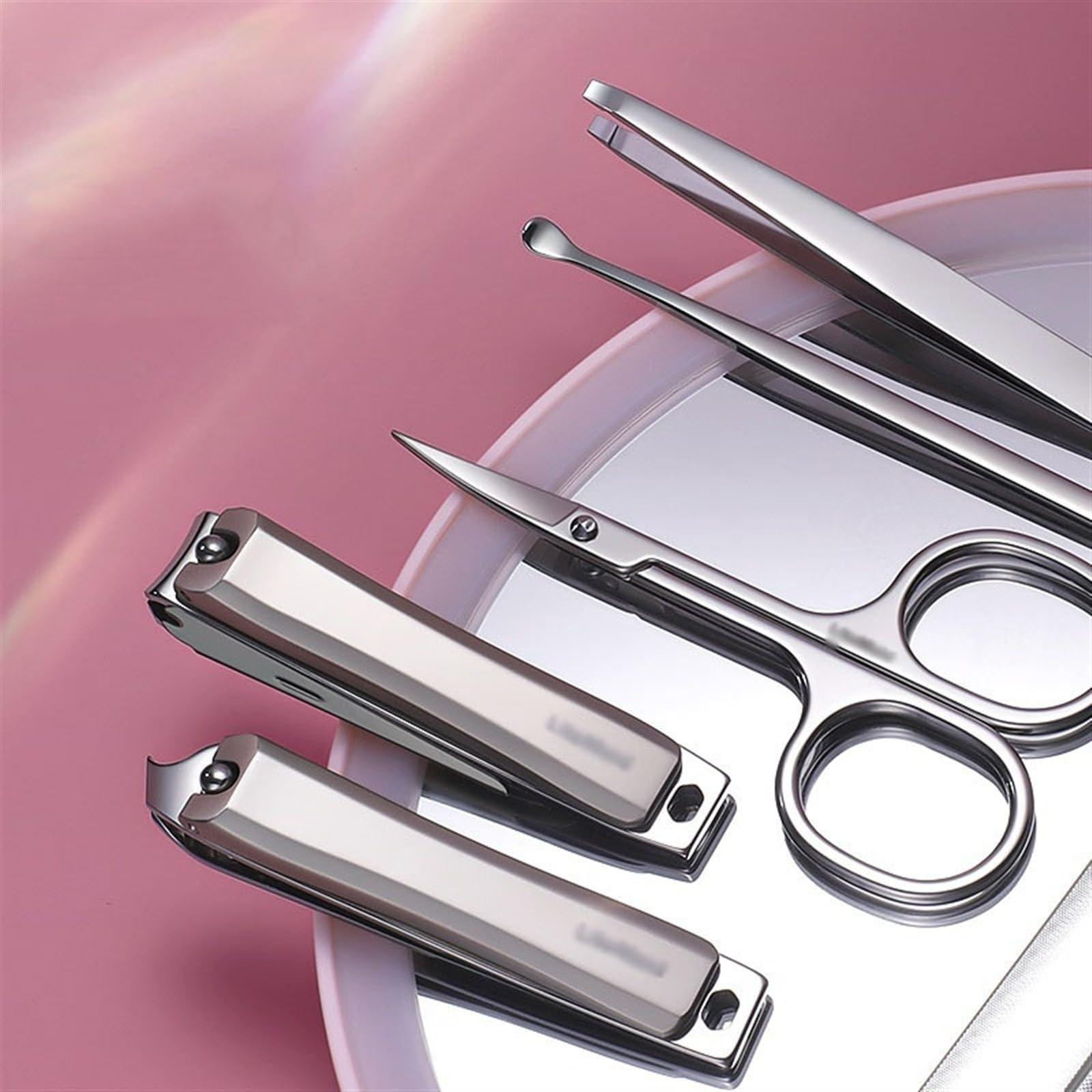 MWxpoSediR Travel Manicure Set,Nail Clippers Set Nail Clipper Set for Women, 6 Pieces Stainless Steel Manicure Kit with Splash Proof Nail Clipper, Portable Travel Nail Care Tools(Yellow)