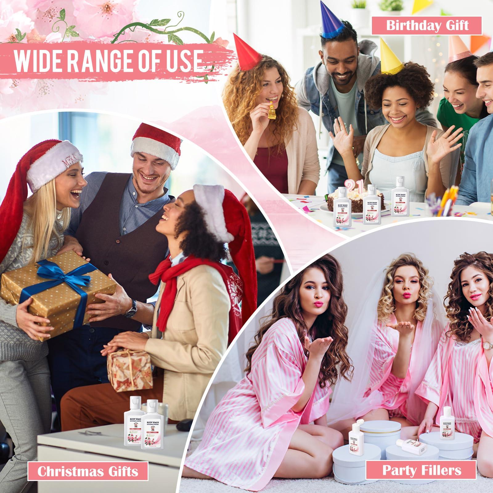 Swiffen Swiffen 12 Pack Travel Size Body Wash Bulk 1 oz Mini Moisturizing Body Wash for Women Men Coworker Birthday Christmas Mothers Day Teacher Nurse Gift (Rose)