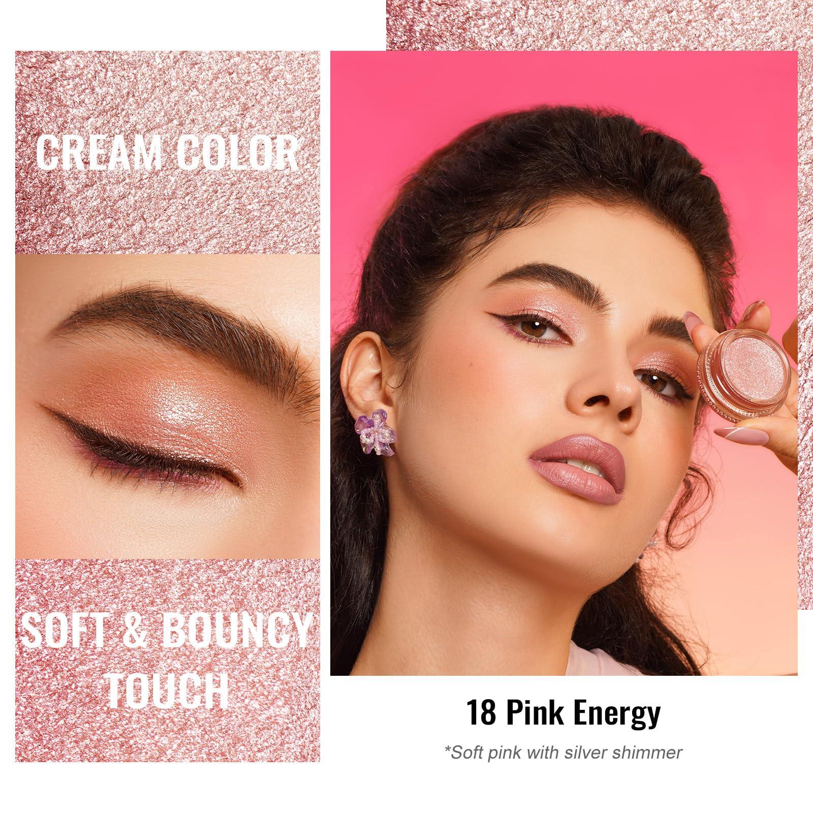 Oulac Oulac Pink Cream Eyeshadow also for Highlighter Large Capacity Highly Pigmented Eye Shadow Waterproof &Long Lasting with Moisturizing Formula, Shimmer Glitter Eye Makeup. 6g.(18)