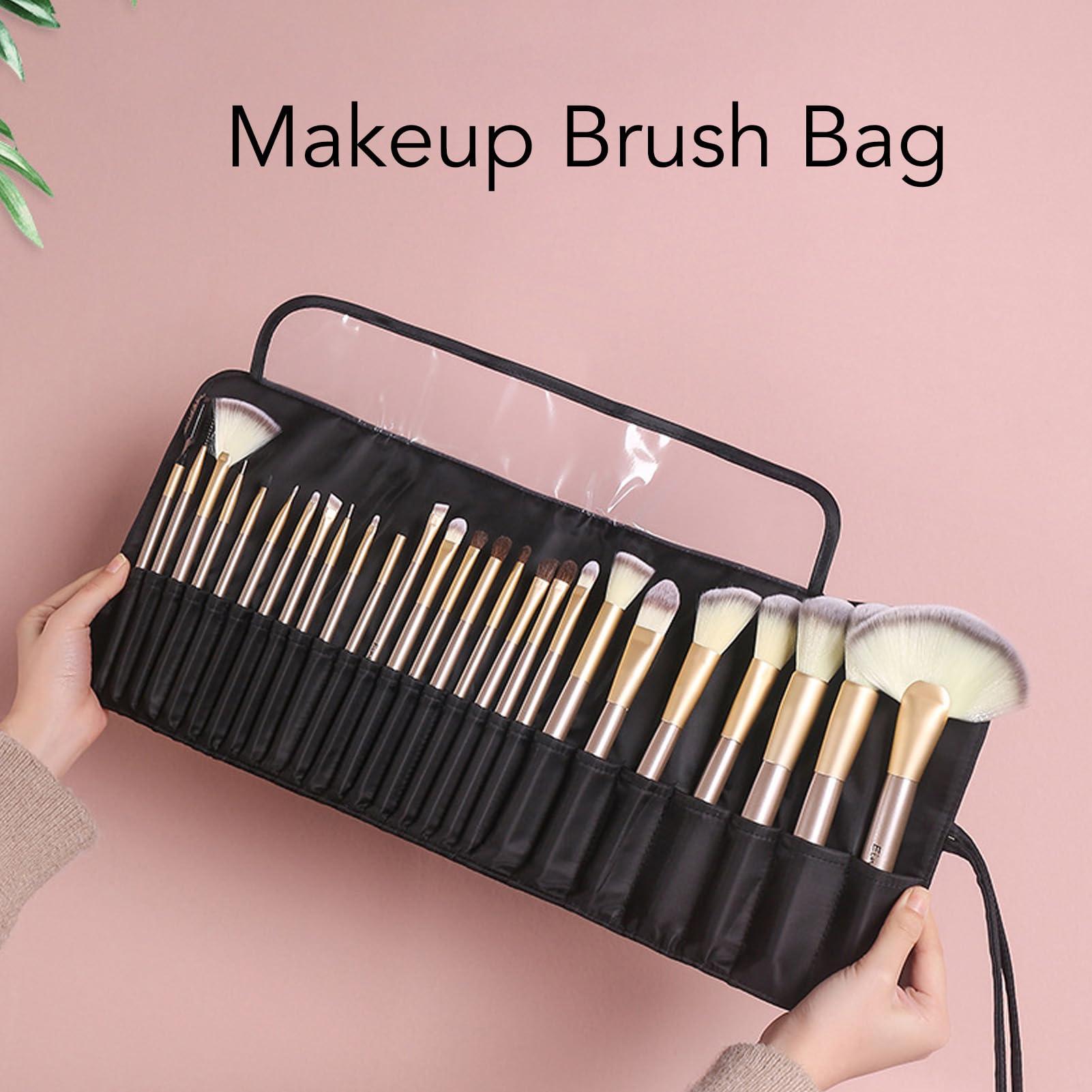 Cyrank Makeup Brush Rolling Case,26 Holes Cosmetic Tool Storage Bag Makeup Brush Holder Organizer Large Capacity Travel Makeup Brush Organizer