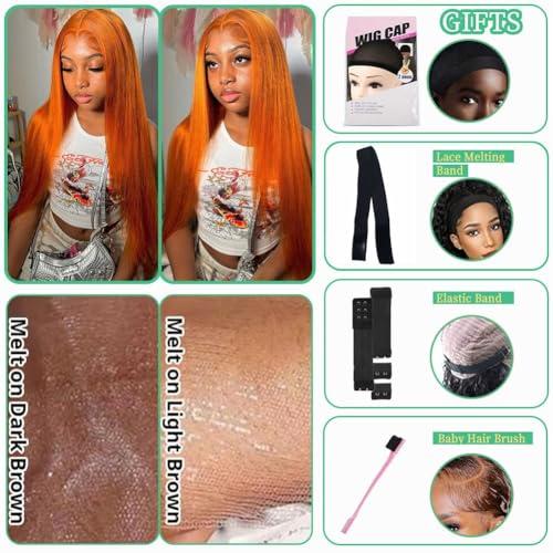 Azkiu Ginger Orange Lace Front Wigs Human Hair Straight Lace Front Wig 13x4 Hd Frontal Wigs Human Hair Pre Plucked With Baby Hair Ginger Wig Human Hair Lace Front Wigs for Black Women 150% Density 20Inch