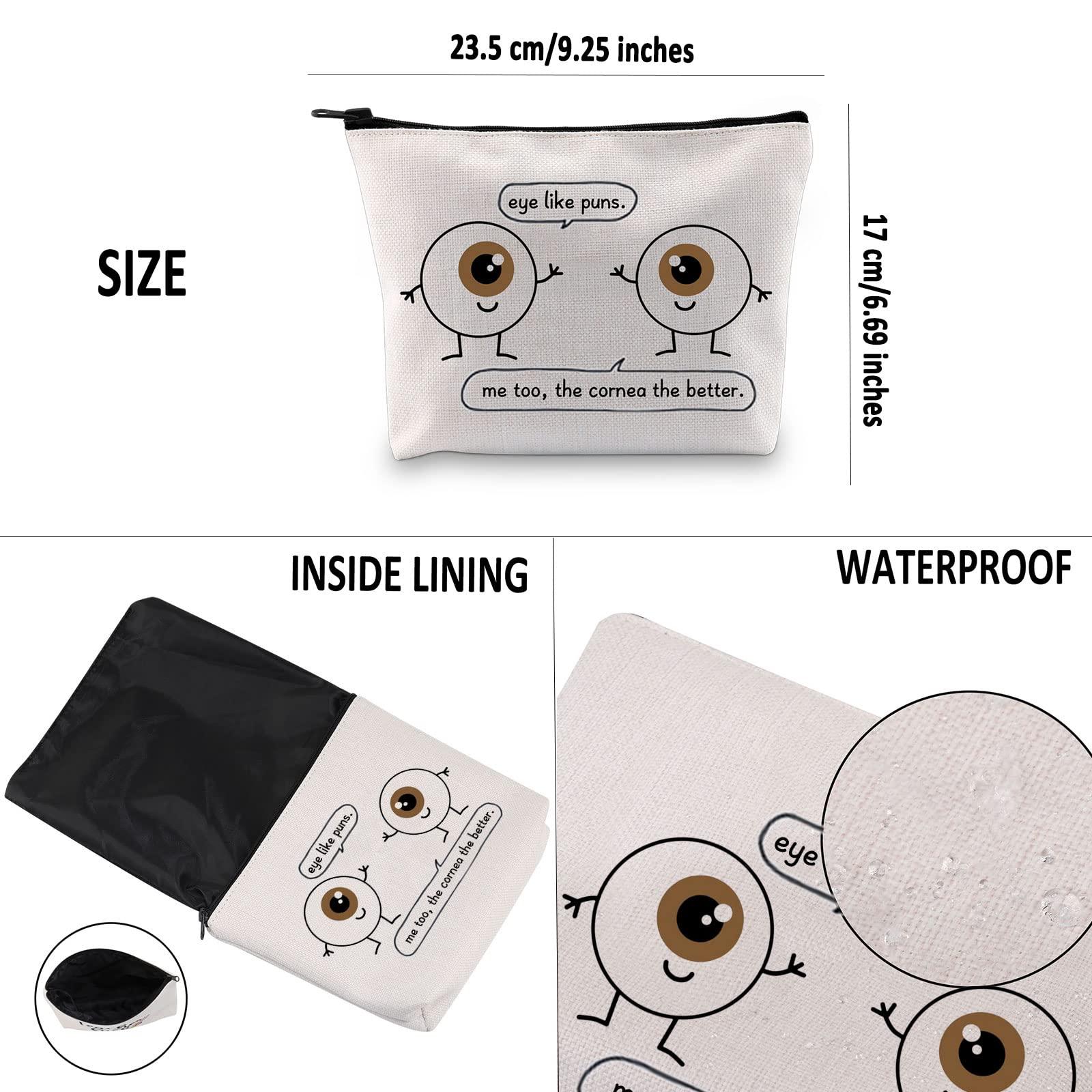 G2TUP G2TUP Eye Doctor Gift Eye Like Puns Makeup Bag Optometrist Ophthalmologist Cosmetic Bag Optician Gift Optometry Zipper Travel Bag (Eye Like Puns White Bag)