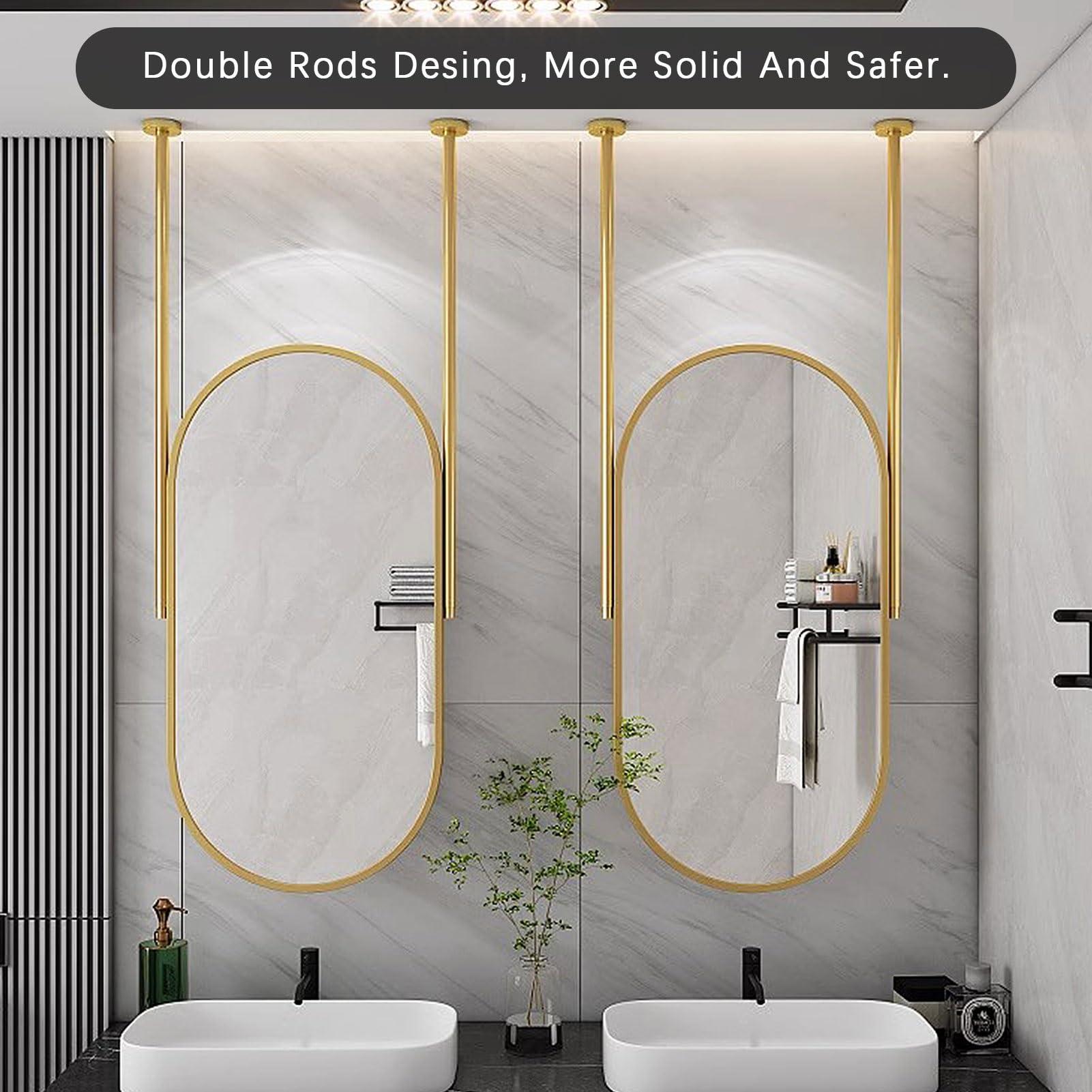 Drsyffsup Drsyffsup Ceiling Mounted Mirror, Large Oval Shower Mirror Fogless Shaving Vanity Mirror Wall Hanging Mirror with Ceiling-Mounted Boom and Metal Frame Floating Bathroom Mirrors (Size : 50cmx70cm)