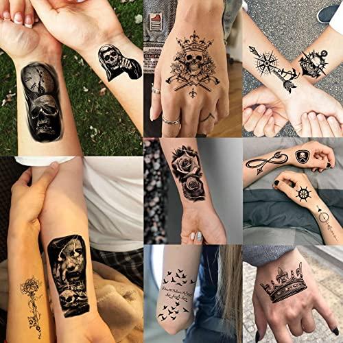 Bilizar Bilizar 48 Sheets 3D Small Temporary Tattoos For Kids Women Neck Girls Arm Boys, Temp Tiny Halloween Tattoo Stickers Men Spider Cross Scorpion Snake Tiger Lion, Flower Ghost Skull Fake Tatoos Acnhor