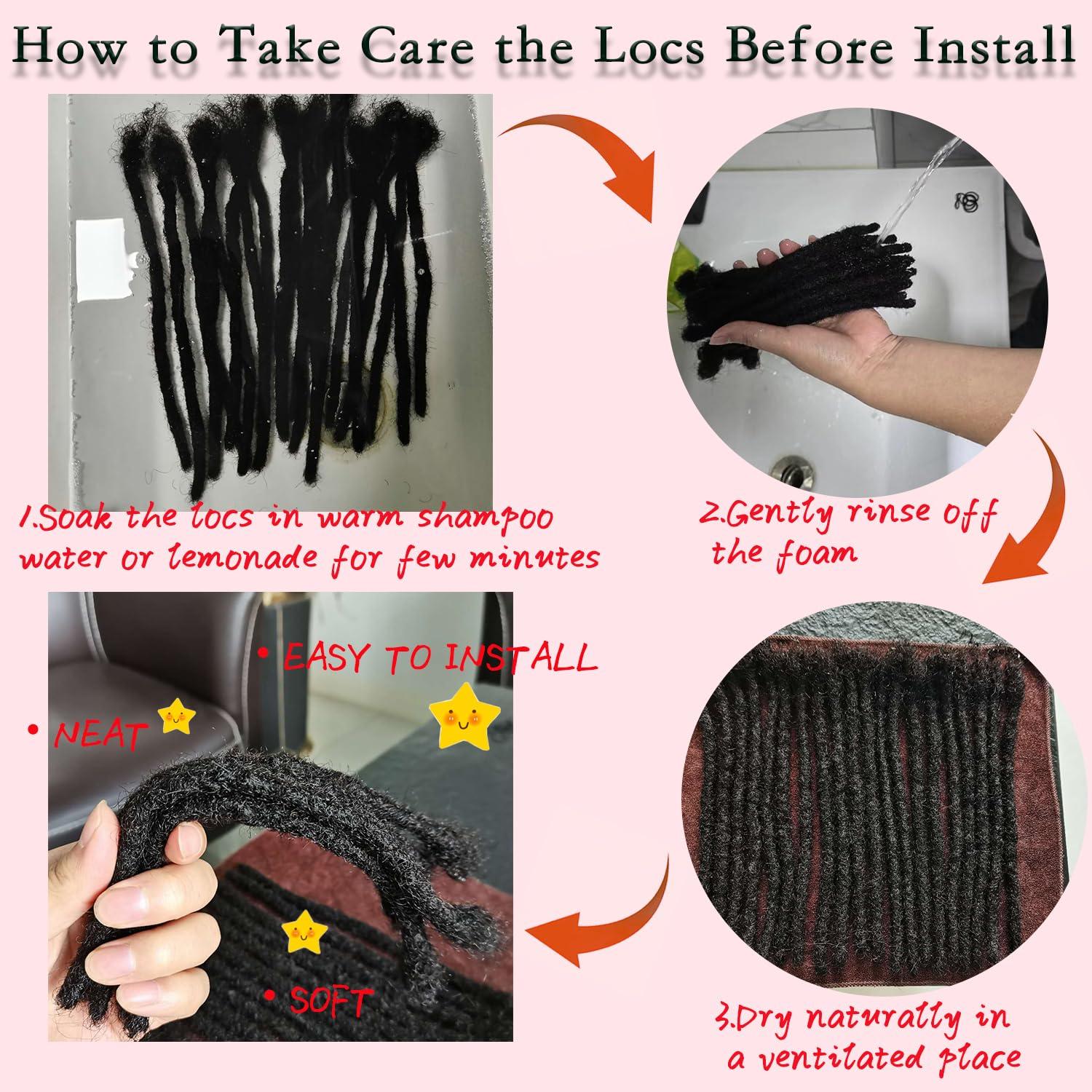 FEHOKA 0.6cm 4 Inch Human Hair Locs Extensions 60 Strands Dreadlocs Extensions Real Human Hair Natural Black for Women Men Kids Full Handmade Permanent Human Hair Locs Can Be Dyed and Bleached