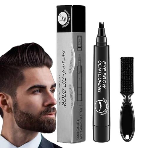 QINMAO 4 Points Multi-Used Pen,4 Points Multi-Used Waterproof Beard Filling Pen Kit,Magic Microblading Eyebrow Pencil,Waterproof 4 Tipped Precise Brow Pen (Black)