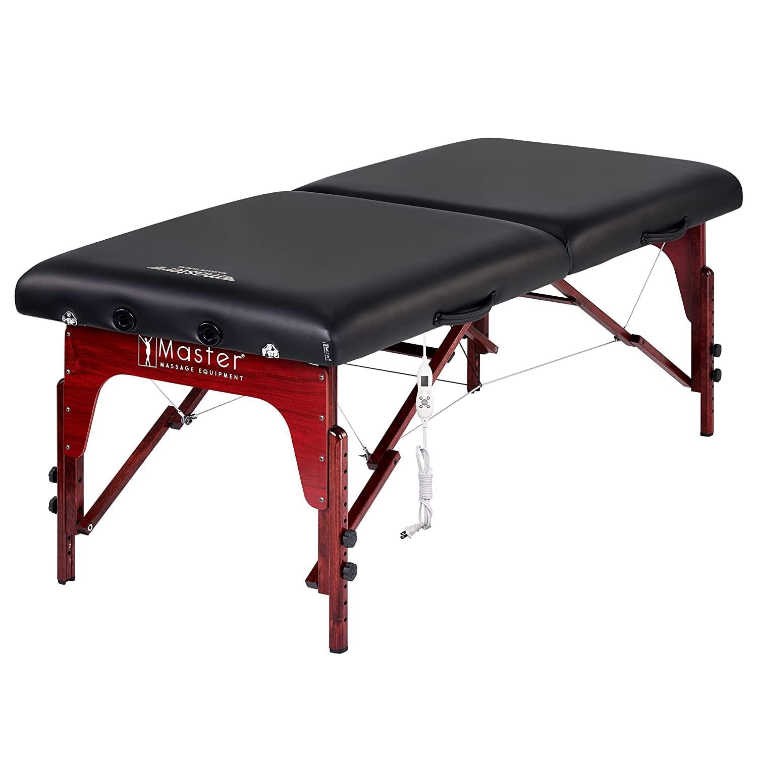 Master Massage Master Montclair 31" ThermaTopTM Massage Portable Massage Table with Memory Foam, Reiki Panels, & Shiatsu Cables Esthetician Bed- Lash Table (Black& Mahogany)