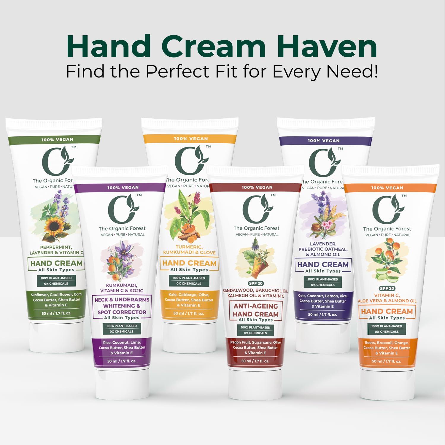 The Organic Forest  VEGAN . PURE . NATURAL Plant-Based Lavender & Peppermint Soothing Hand Cream For Women | Vitamin C & E for Skin Protection | Hydrating Hand Cream & Moisturizer with Organic Shea Butter for Dry & Cracked Hands |