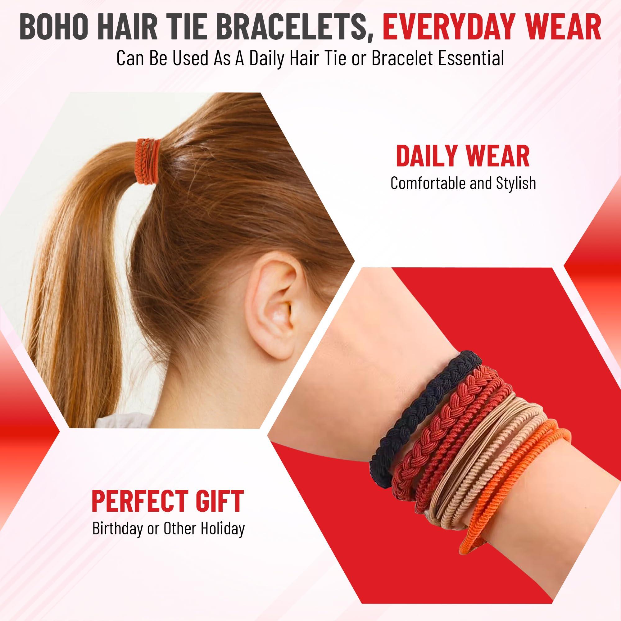 Elm City Direct 12pcs Hair Tie Bracelets, Boho Hair Ties, Hair Ties for Women, Elastic Hair Ties, Hair Bands for Ponytails (Burgundy)