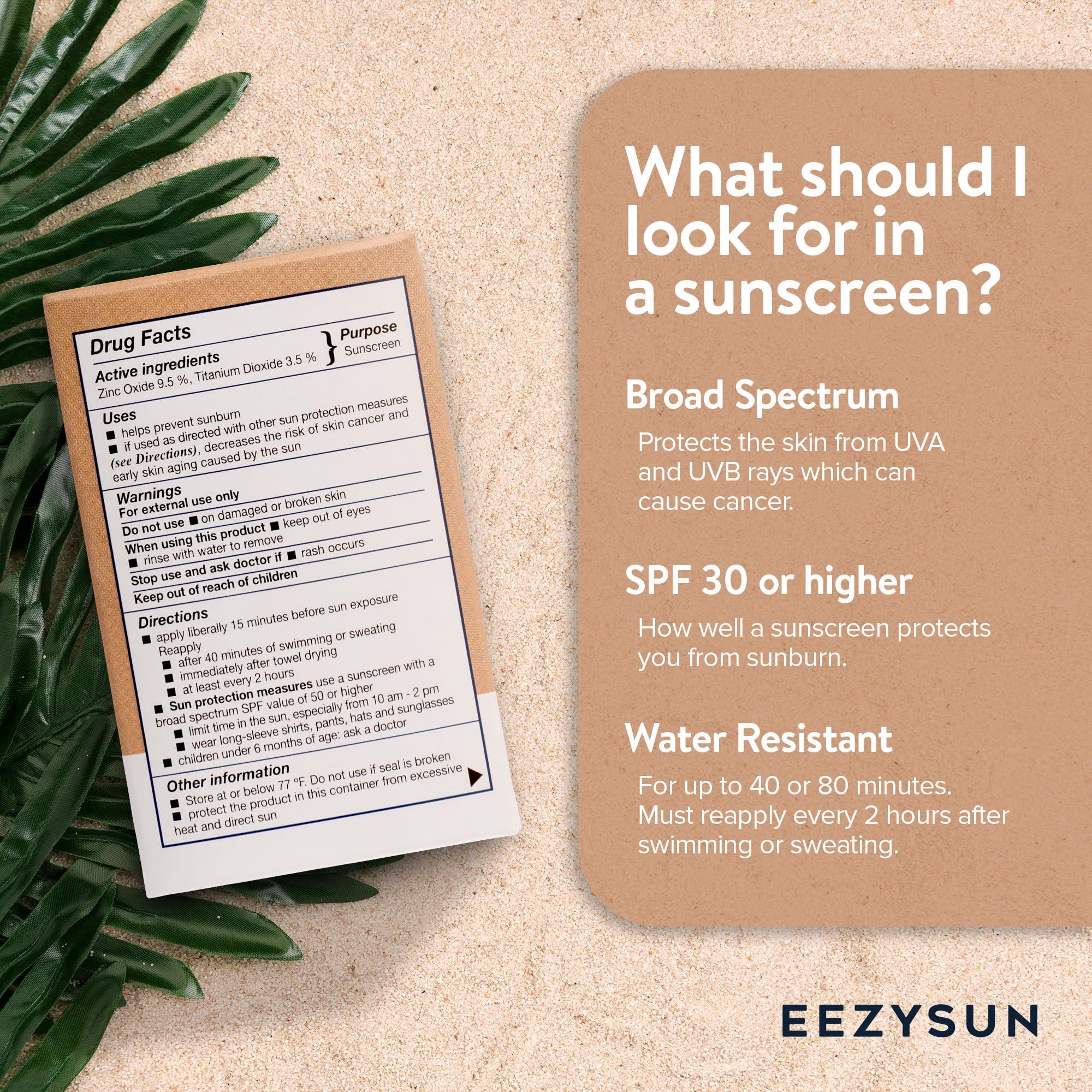 EEZYSUN EEZYSUN Mineral SPF 50 Mini Sunscreen Travel Size Snap Packets - Infused with Aloe Vera, Vegan & Reef-Safe, Broad Spectrum, Non-Oily & Natural with UVA/UVB Protection, 10 Packets x 0.27 FL OZ