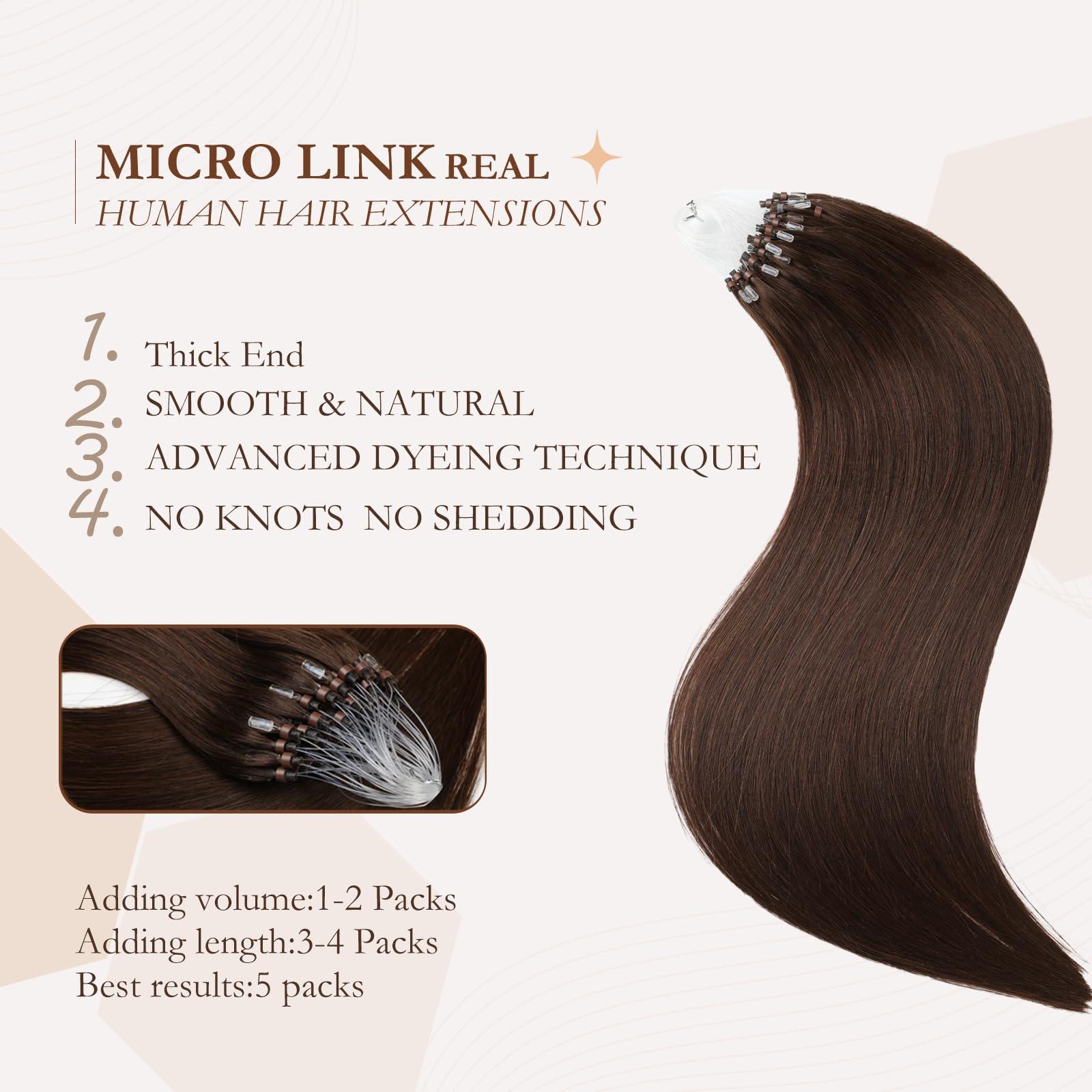 Eliysako Microlink Hair Extensions Human Hair 50g 20inch(#4) Chocolate Brown Micro Link Hair Extensions Human Hair Microbead Hair Extensions Microloop Hair Extensions Human Hair For Women