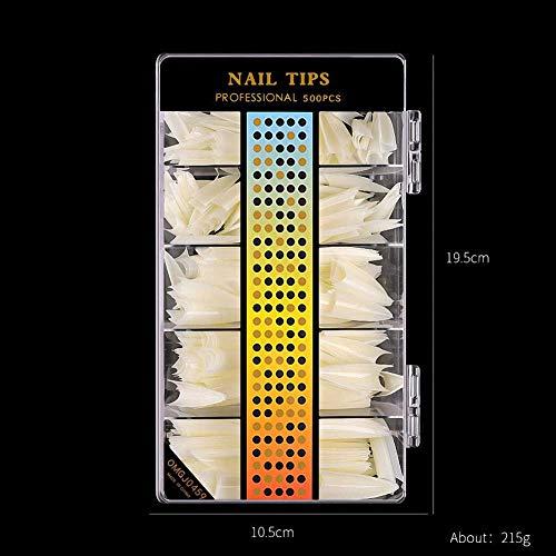 Ulalaza 500pcs Acrylic Nail Tips Clear Fake Nails Natural False Nail Tips Clear Half Cover Artificial Acrylic False Nails DIY Salons Nail Art 10 Sizes