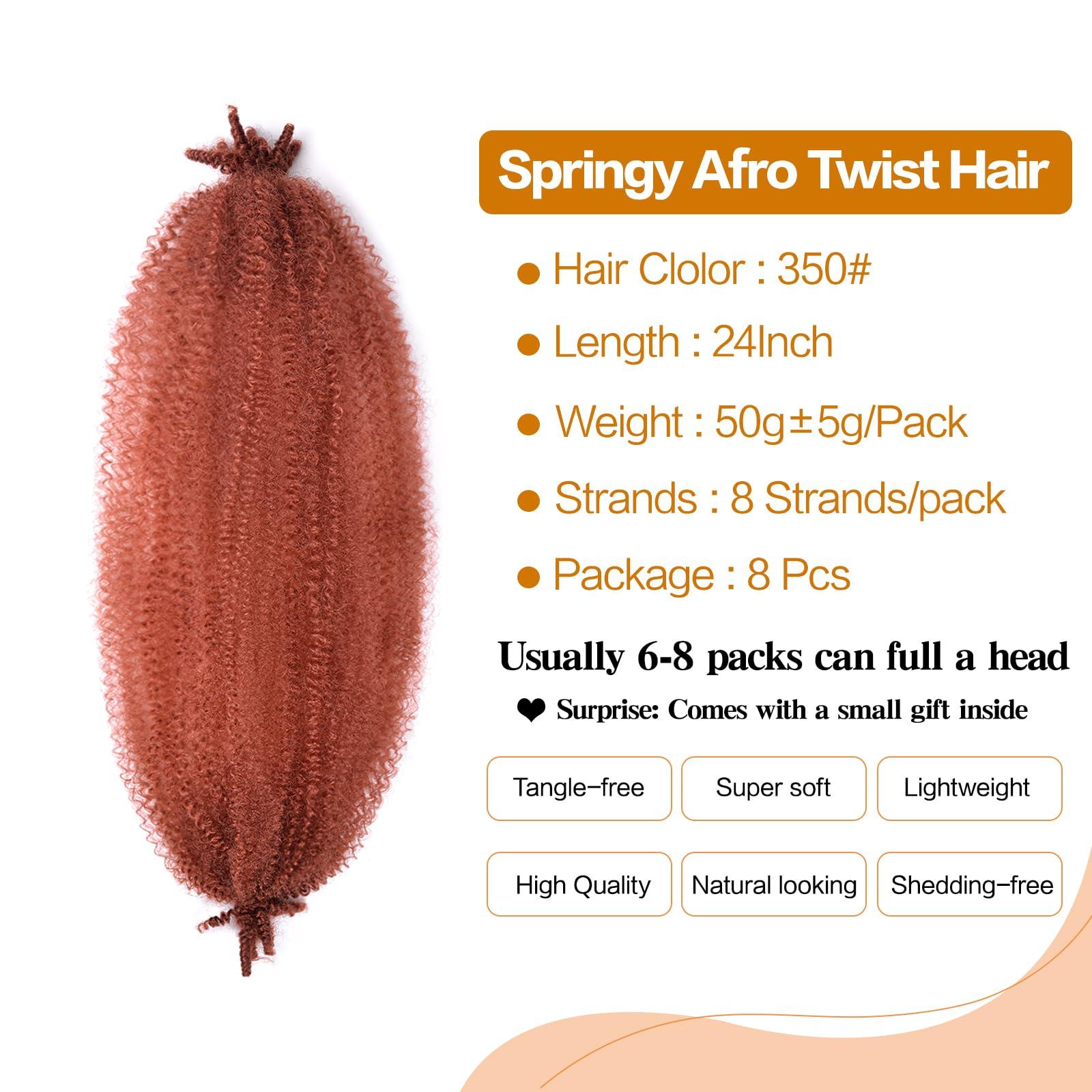 Yufeihe Hair Afro Twist Hair for Black Women Kinky Twist Hair 8 Packs Marley Hair Afro Synthetic Protective Spring Twist Hair 24 Inches Kinky Curly Hair(24 Inch,8Pack,350#)