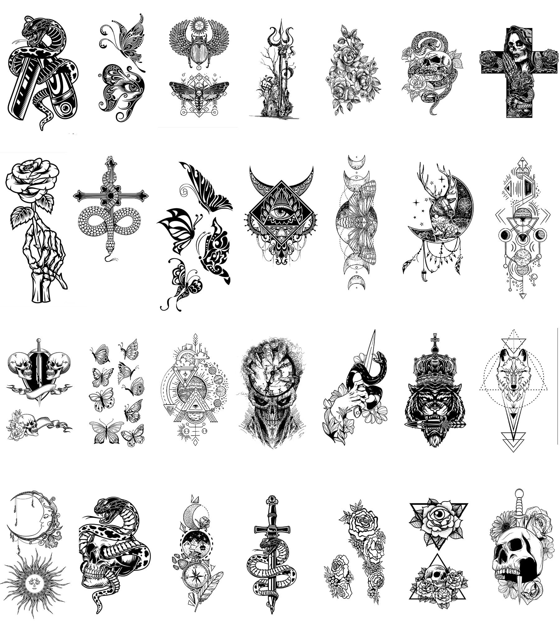MuDson 40 Sheets Semi Permanent Tattoo for Adults, 12 Sheets Fake Tattoos for Arm Chest Shoulder, 28 Sheets Removable Tattoos for Men or Women